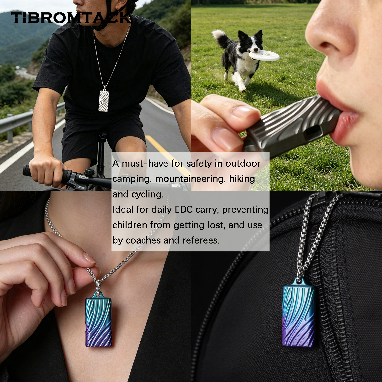 TIBROMTACK Gr5 Titanium Double Tube Whistle, Lightweight Emergency Survival Whistle for Hiking Camping, Rustproof Titanium Alloy Whistle for Adults, Dog Training & Outdoor EDC