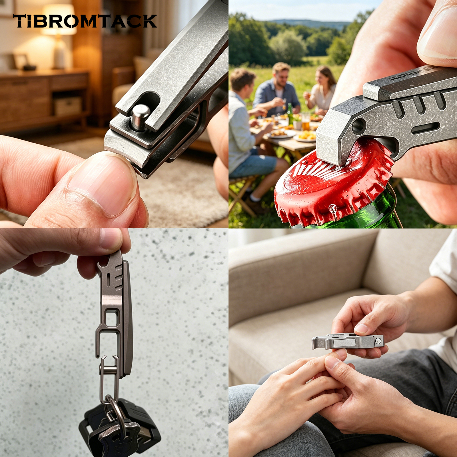 TIBROMTACK Gr5 Titanium Nail Clipper, Multi-Functional Nail Cutter for Fingernails & Toenails, Lightweight Rust-Proof Nail Clippers with Bottle Opener & Keychain