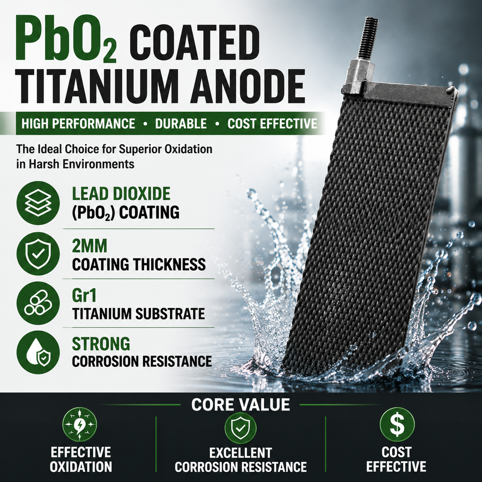 PbO2 Coated Titanium Anode 200×60×2mm for Water Treatment 