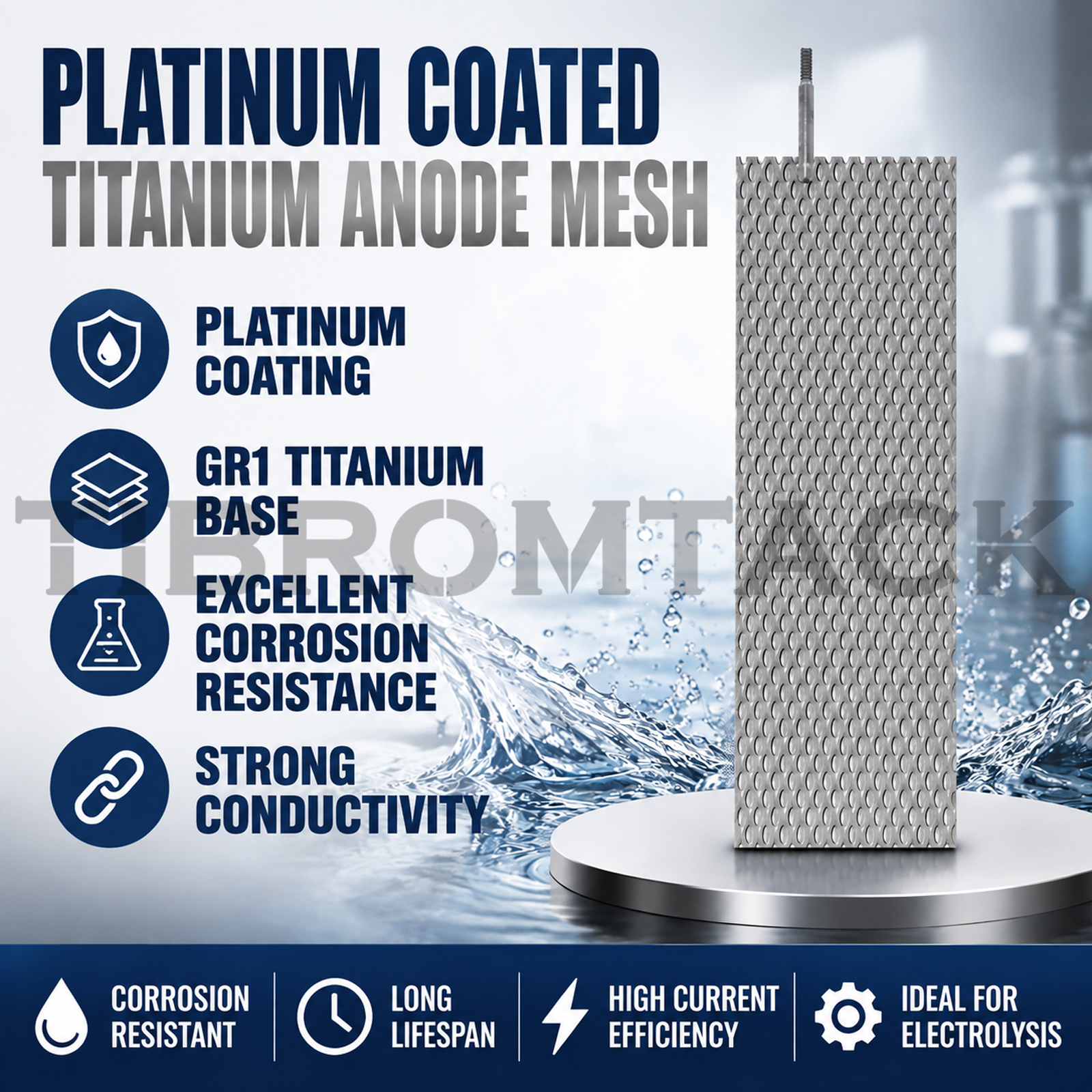 TIBROMTACK Platinum Coated Titanium Anode Mesh 120×40×1mm