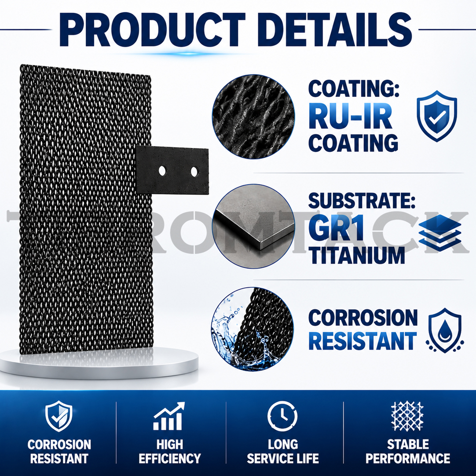 TIBROMTACK Ru-Ir MMO Coated Titanium Anode Mesh with Terminal