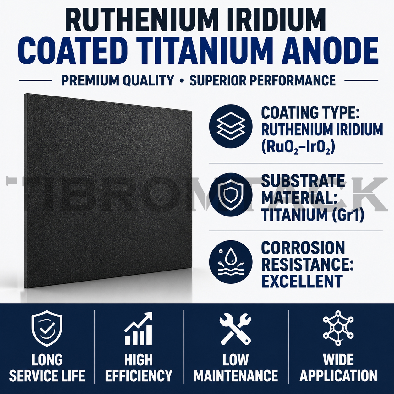 TIBROMTACK Ru-Ir Coated Titanium Anode Plate 120×165×1.5mm