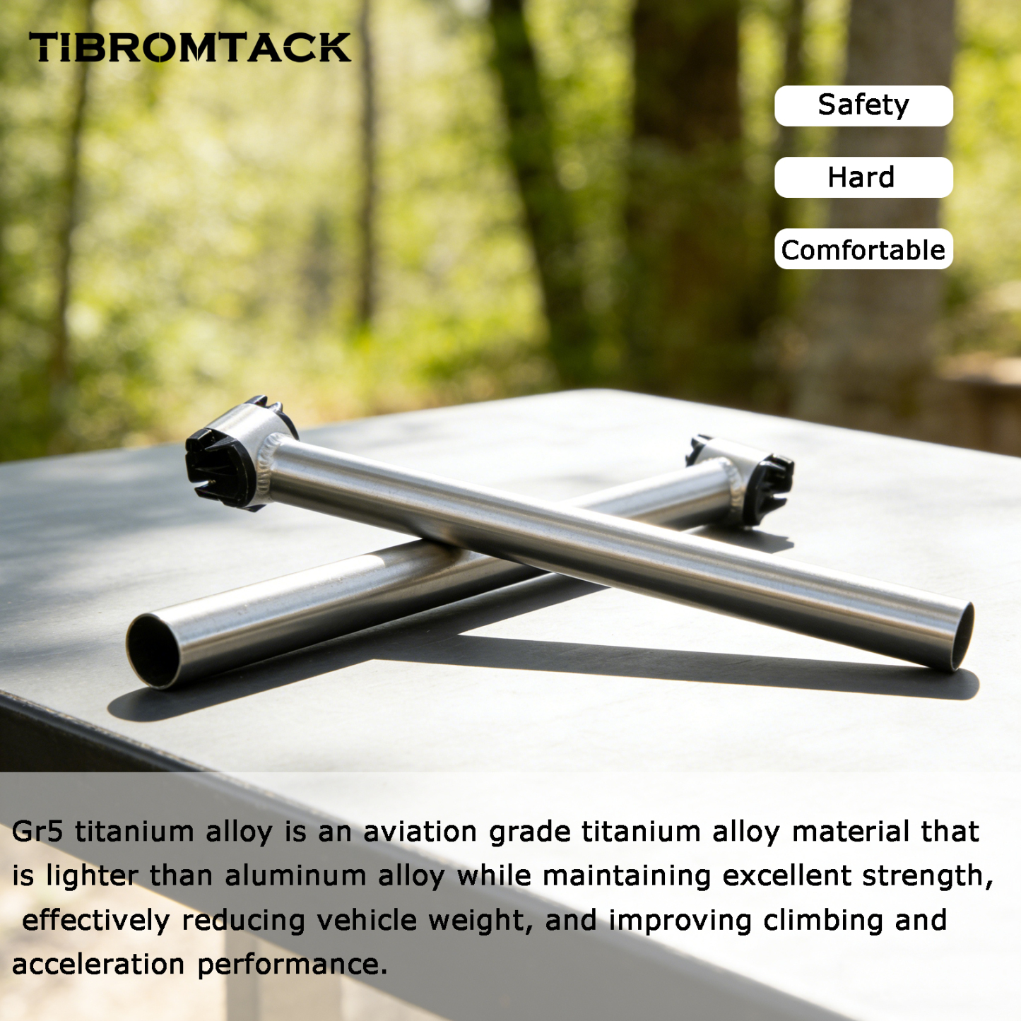 TIBROMTACK Titanium Road Bike Seat Post, 27.2mm (1.07in) Diameter, 13.78in (350mm) Length, 226.2g Lightweight Seat Pole, Straight No Offset, for Road Bike Racing, Training & Long-Distance Riding