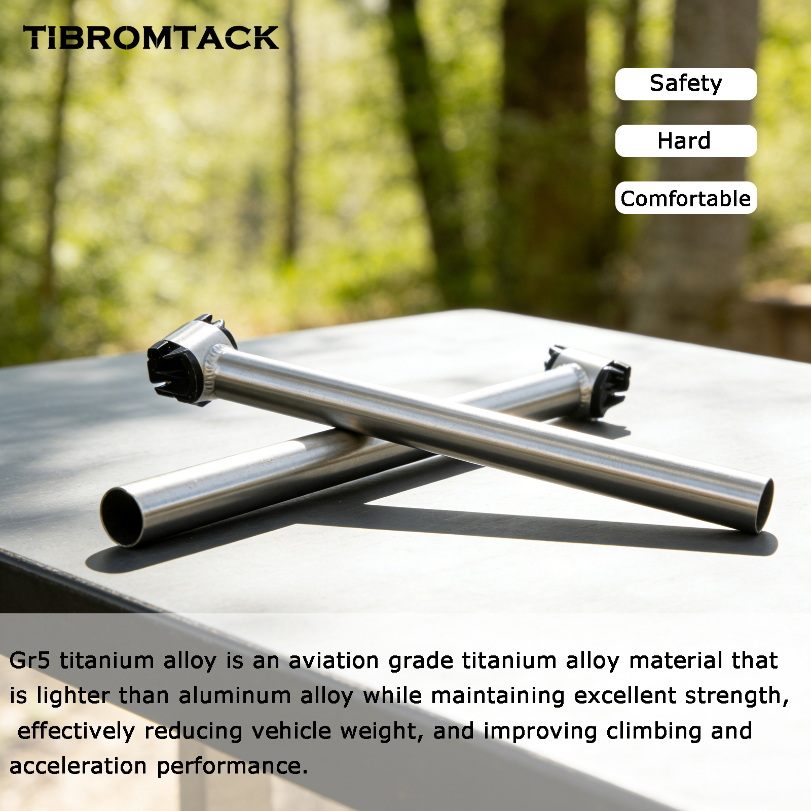 TIBROMTACK Titanium Road Bike Seat Post, 27.2mm (1.07in) Diameter, 13.78in (350mm) Length, 226.2g Lightweight Seat Pole, Straight No Offset, for Road Bike Racing, Training & Long-Distance Riding
