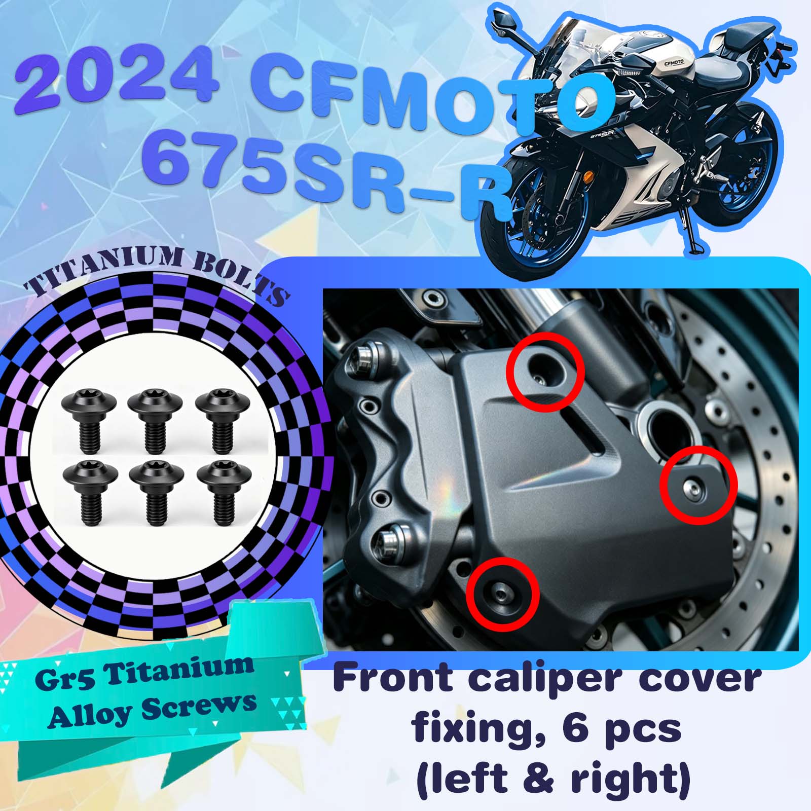 TIFOLD Full‑Vehicle Titanium Alloy Modification Screws for CFMOTO 675 SR‑R, 2024 Model