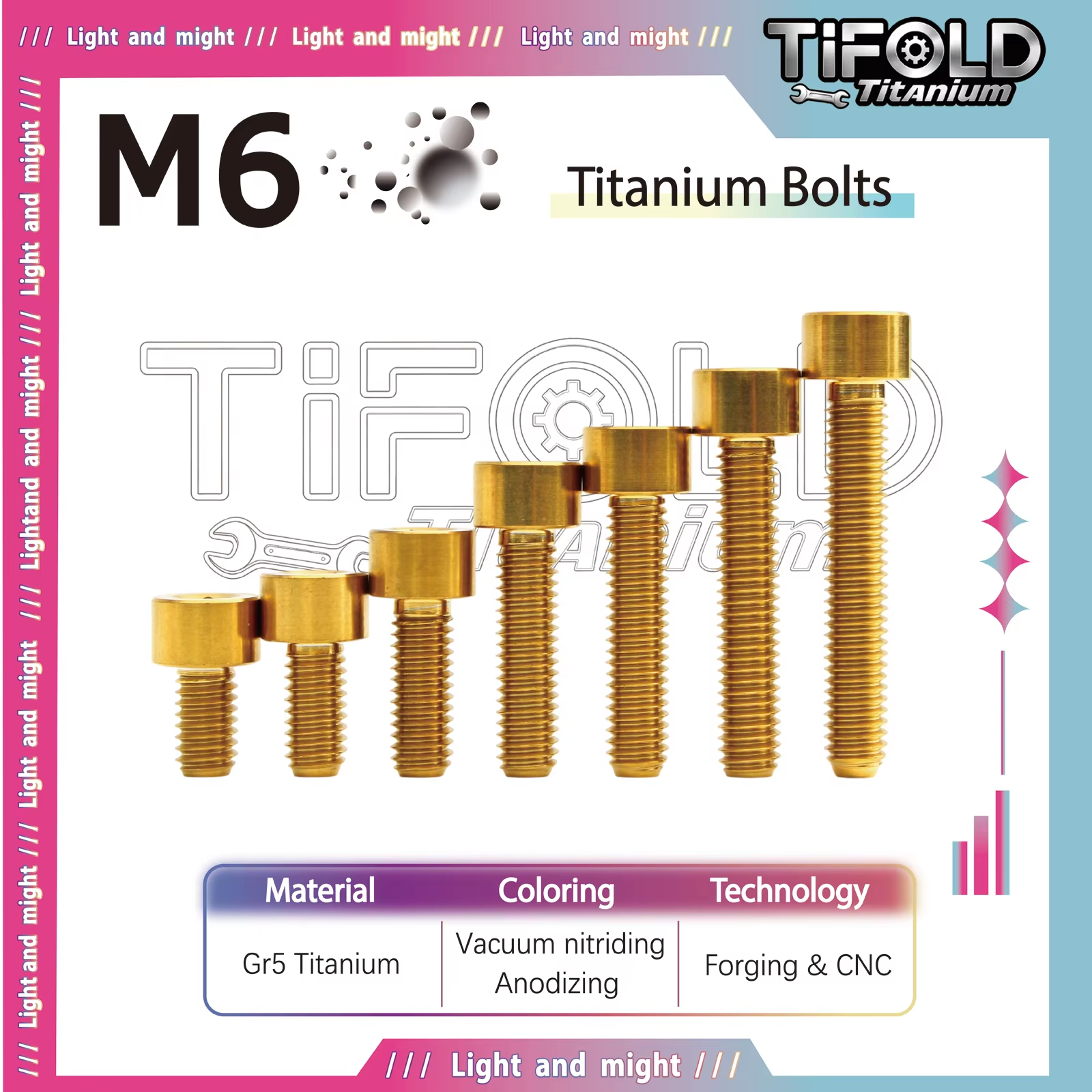 M6 titanium alloy bolt, Gr5 10-35mm length, available in various colors with hexagonal head bolts