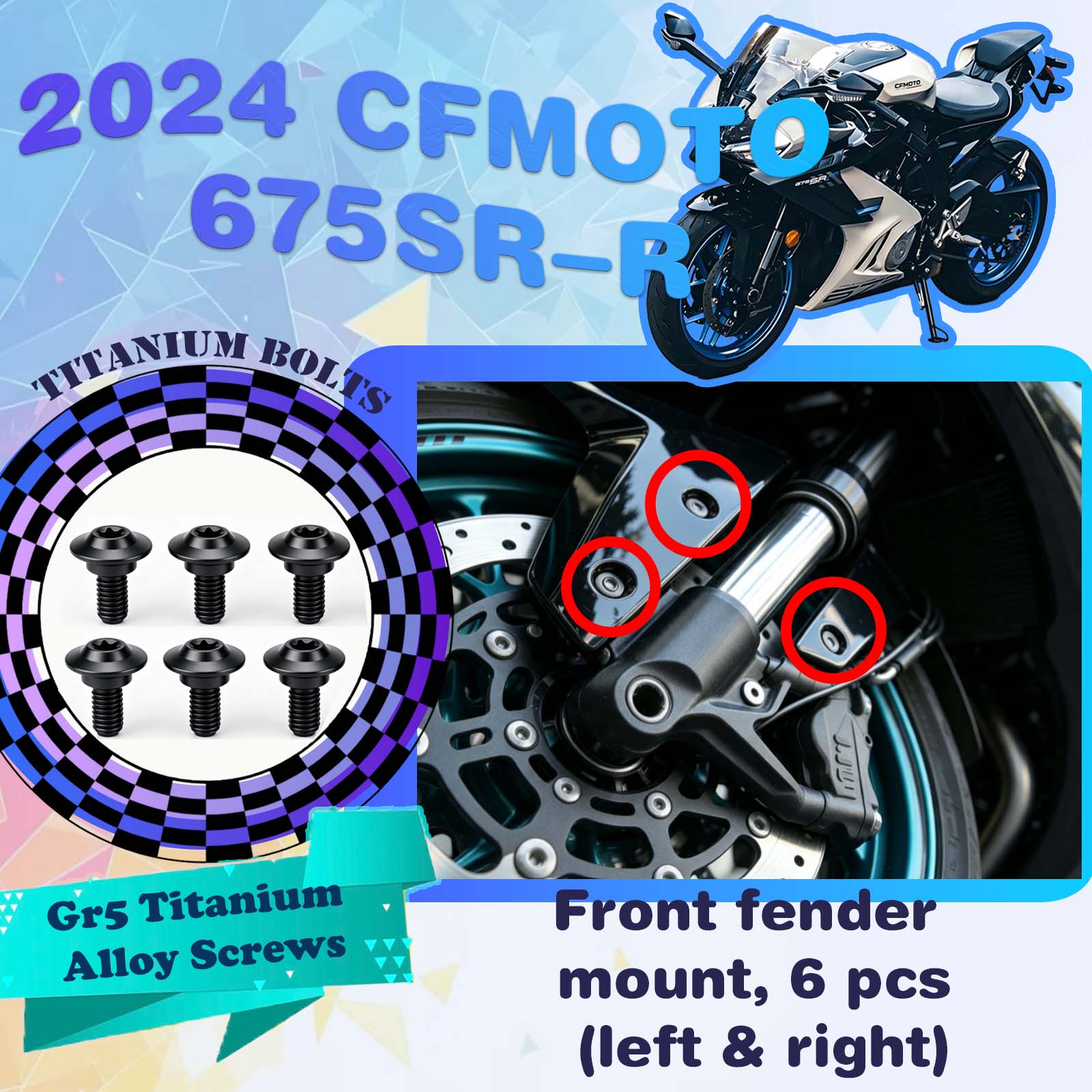 TIFOLD Full‑Vehicle Titanium Alloy Modification Screws for CFMOTO 675 SR‑R, 2024 Model