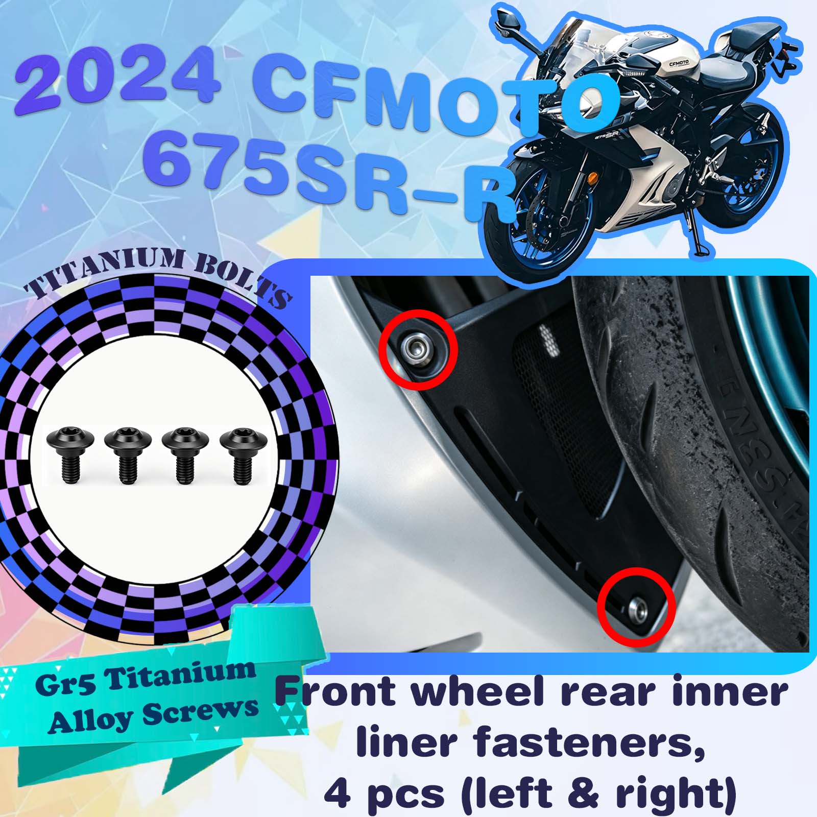 TIFOLD Full‑Vehicle Titanium Alloy Modification Screws for CFMOTO 675 SR‑R, 2024 Model
