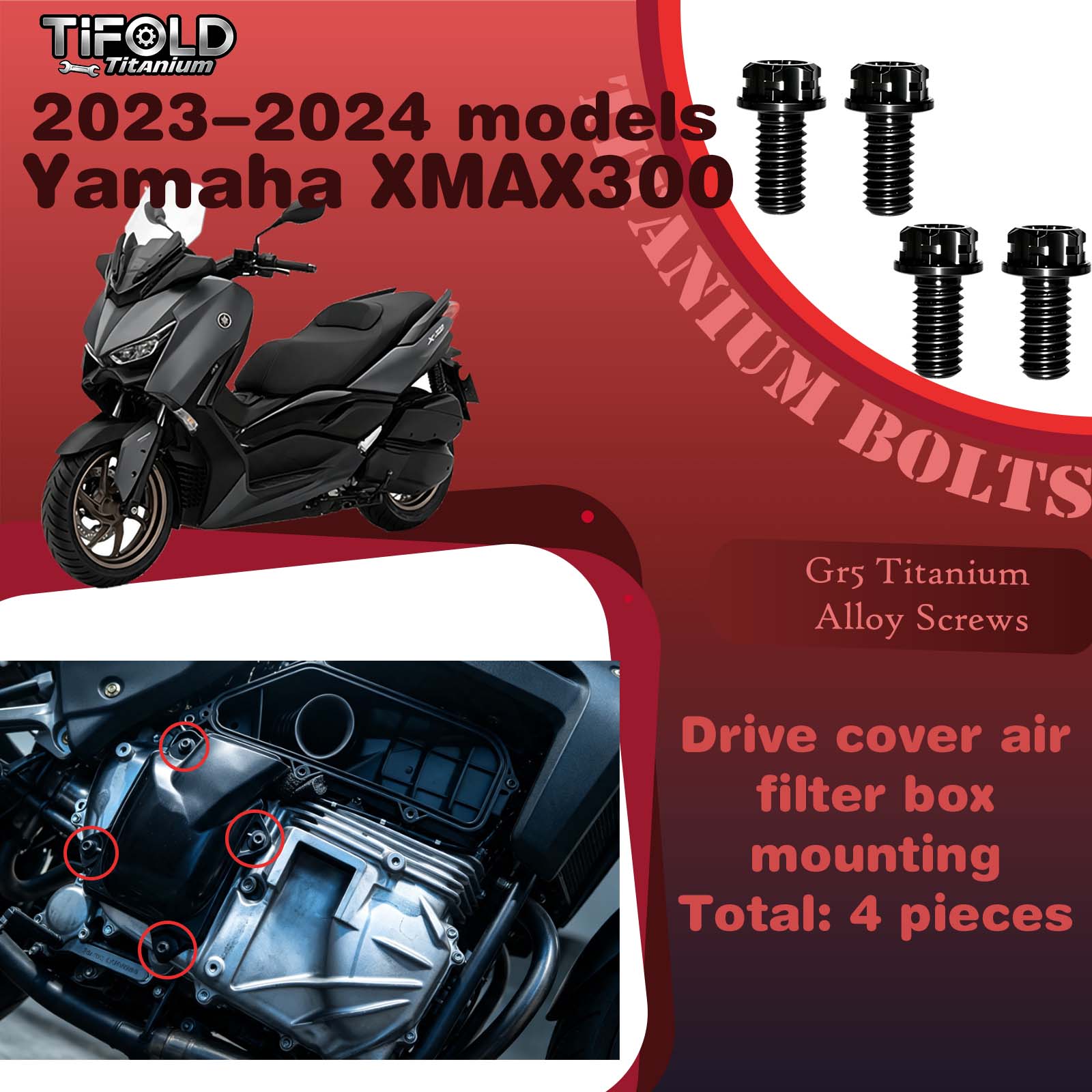 Titanium Alloy Screws for Modification, Fit for YAMAHA XMAX 300 23‑24 Mdels Motorcycle