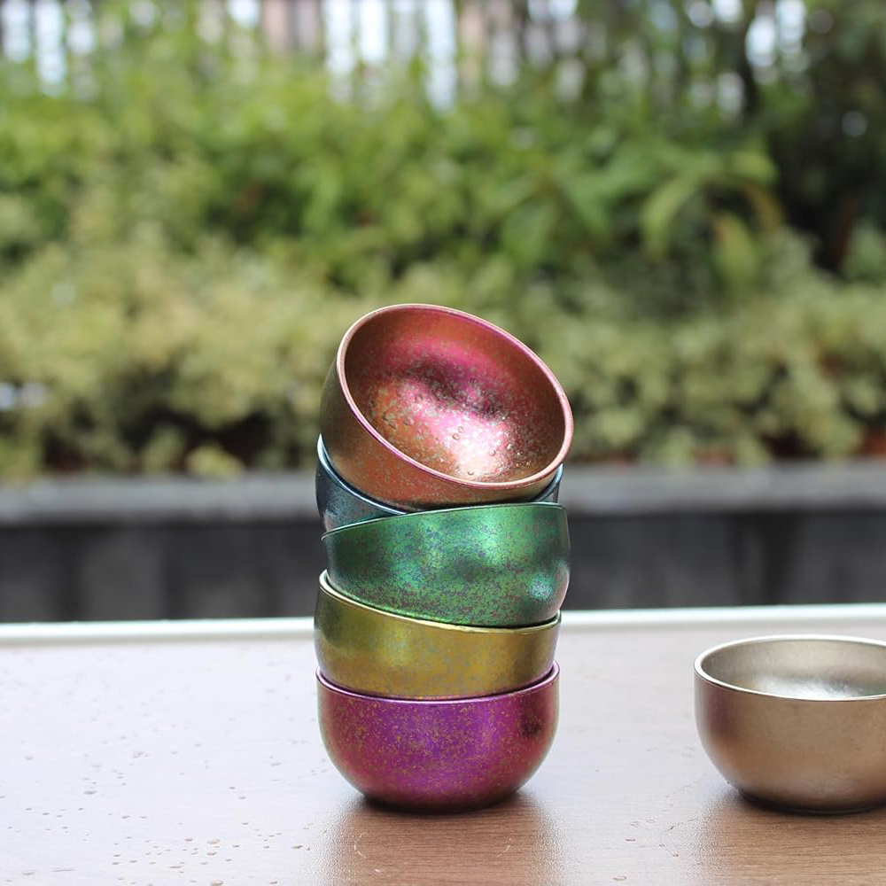 TIBROMTACK Tea Cup Set Double Layer Titanium Lightweight | Tea Container Cup Set Healthy and Safety Colorful | Sake Cup Coffee Mug Outdoor Camping Tableware Daily Home Office Use