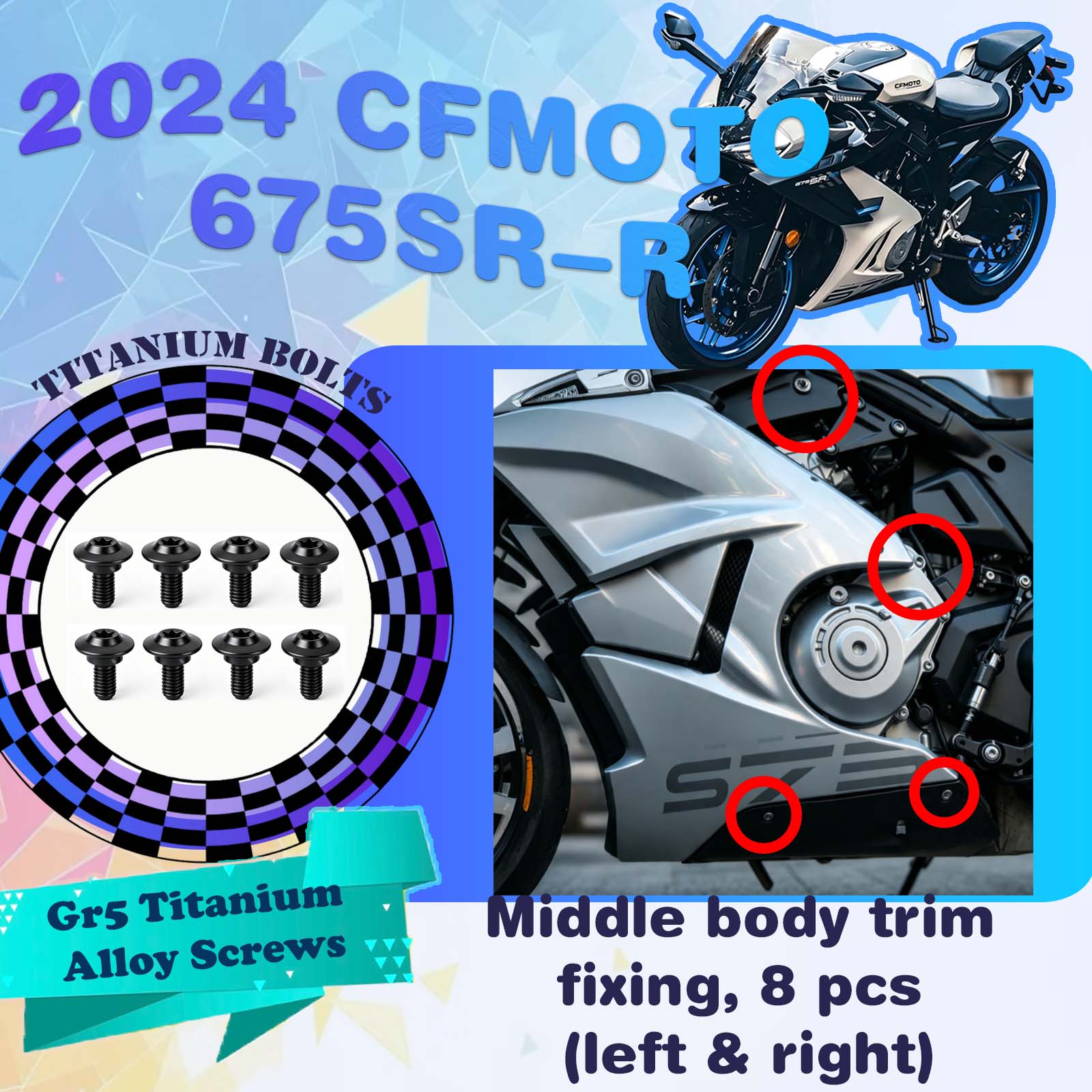 TIFOLD Full‑Vehicle Titanium Alloy Modification Screws for CFMOTO 675 SR‑R, 2024 Model