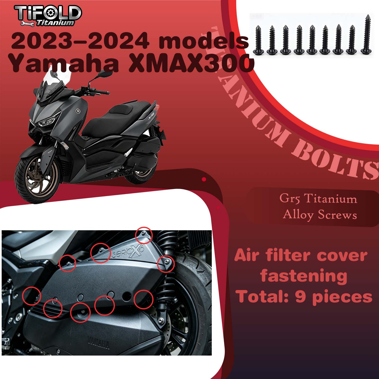 Titanium Alloy Screws for Modification, Fit for YAMAHA XMAX 300 23‑24 Mdels Motorcycle