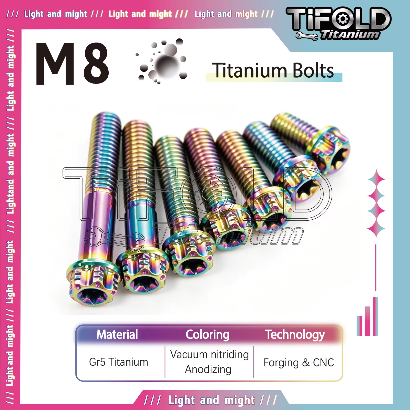 TIFOLD Gr5 Titanium Bolts, M8 Torx Head, 15-50mm L, 1 Pc, CNC-Machined, Lightweight Rust-Proof for Vehicle Modification