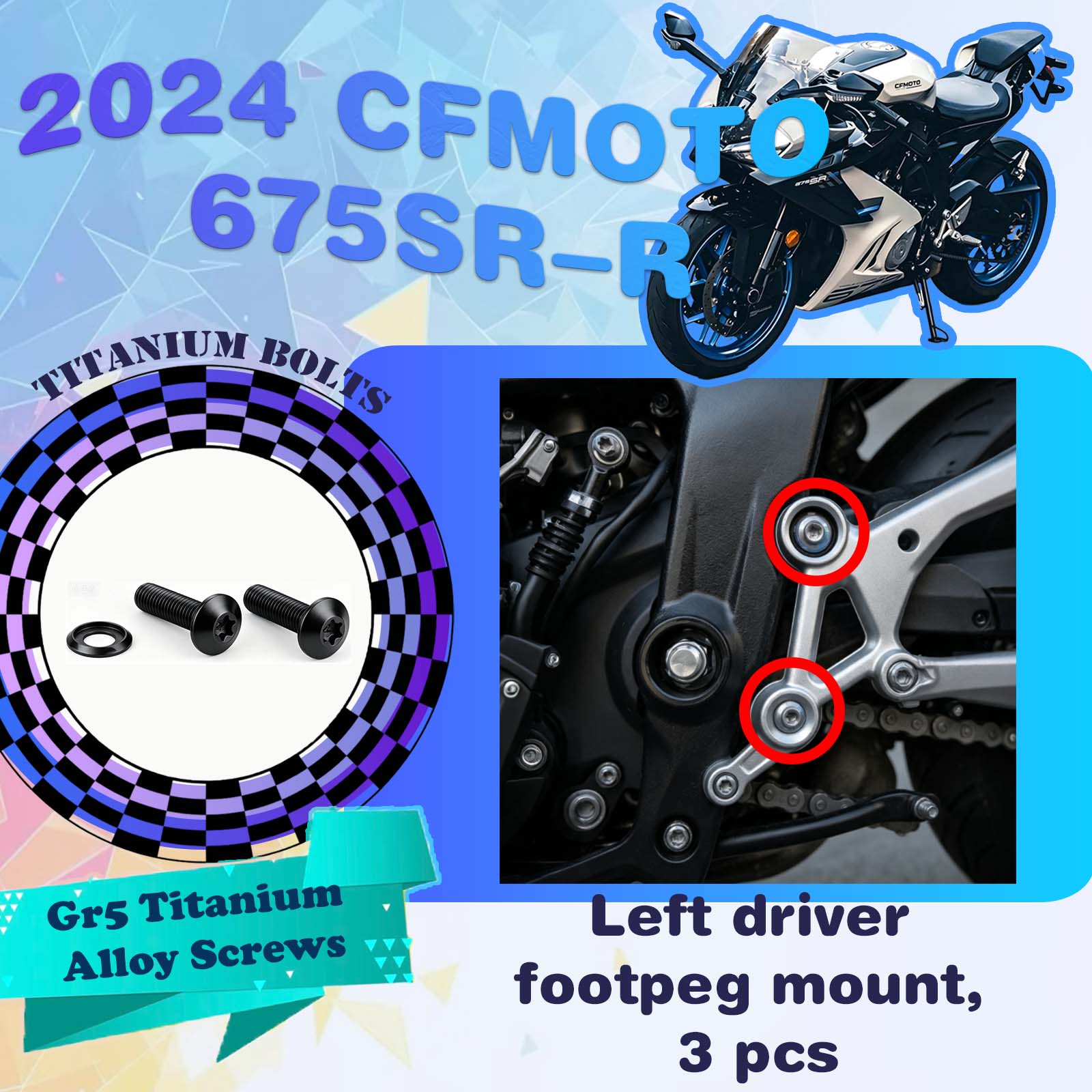 TIFOLD Full‑Vehicle Titanium Alloy Modification Screws for CFMOTO 675 SR‑R, 2024 Model
