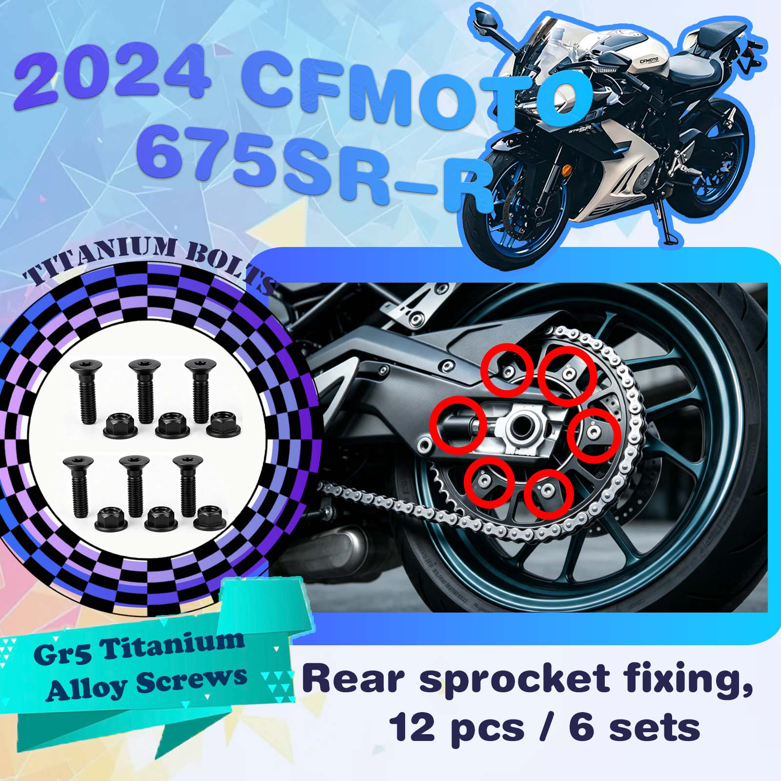 TIFOLD Full‑Vehicle Titanium Alloy Modification Screws for CFMOTO 675 SR‑R, 2024 Model