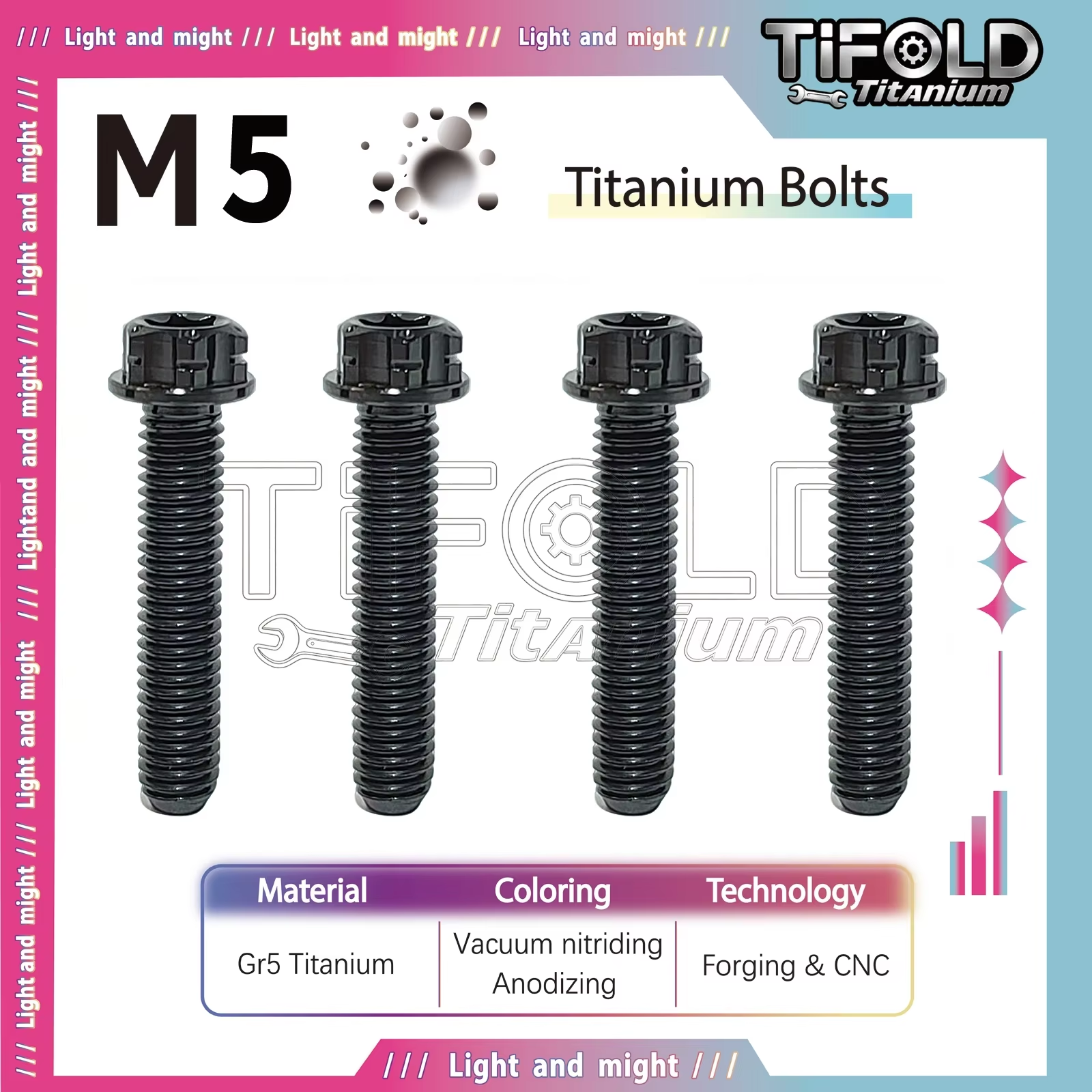 TIFOLD  M5 Titanium Bolts  1Piece, Gr5 Titanium Alloy Torx Bolts M5 x 10-50mm, Compatible with T25 Torx Bit/7mm Socket