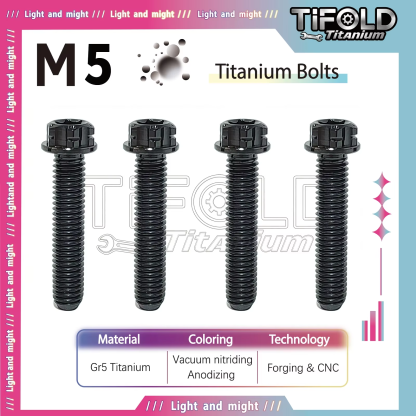 TIFOLD  M5 Titanium Bolts  1Piece, Gr5 Titanium Alloy Torx Bolts M5 x 10-50mm, Compatible with T25 Torx Bit/7mm Socket