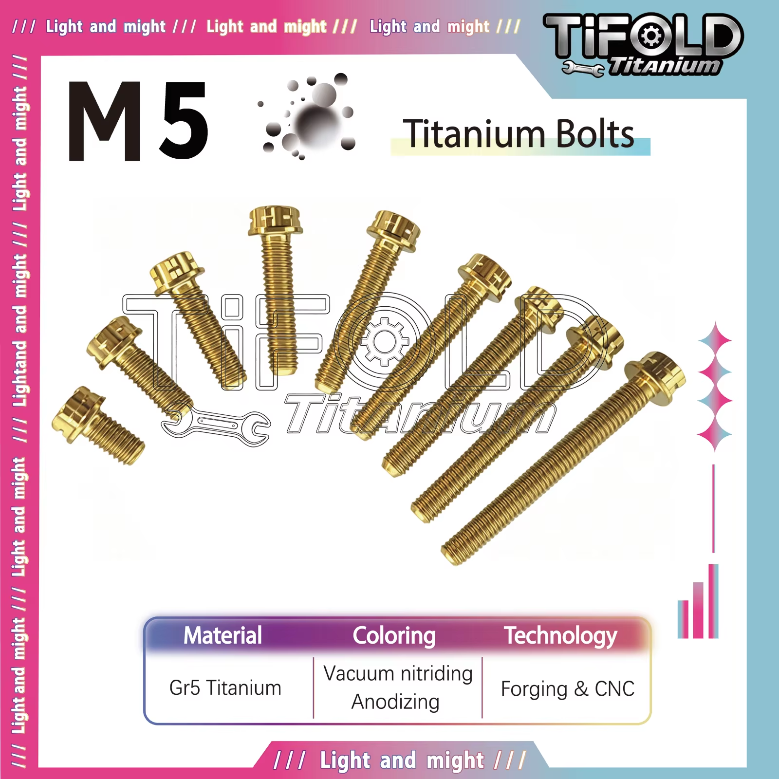 TIFOLD  M5 Titanium Bolts  1Piece, Gr5 Titanium Alloy Torx Bolts M5 x 10-50mm, Compatible with T25 Torx Bit/7mm Socket
