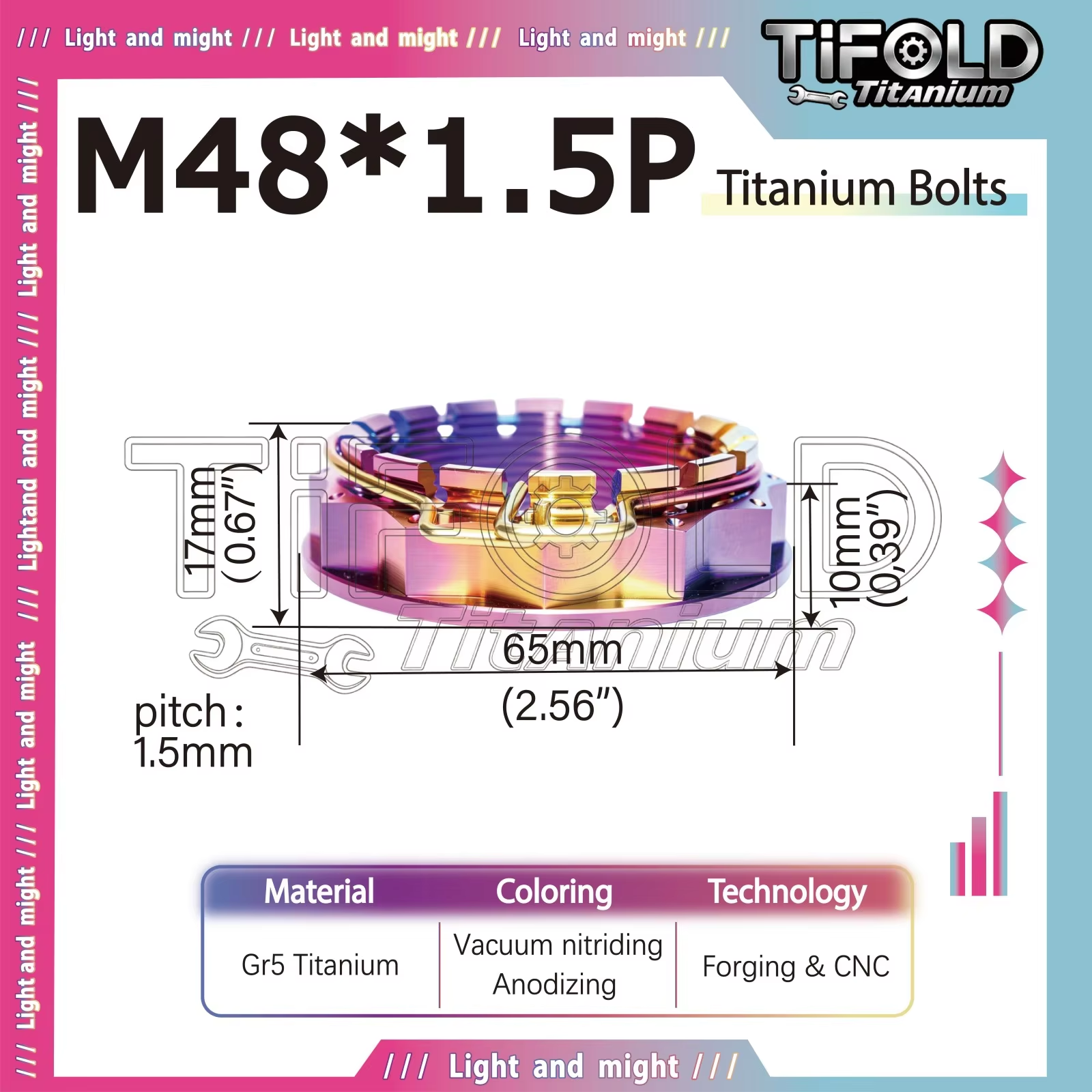 TIFOLD M48x1.5P Gr5 Titanium Axle Wheel Nut with Circlip for DUCATI Motorcycle