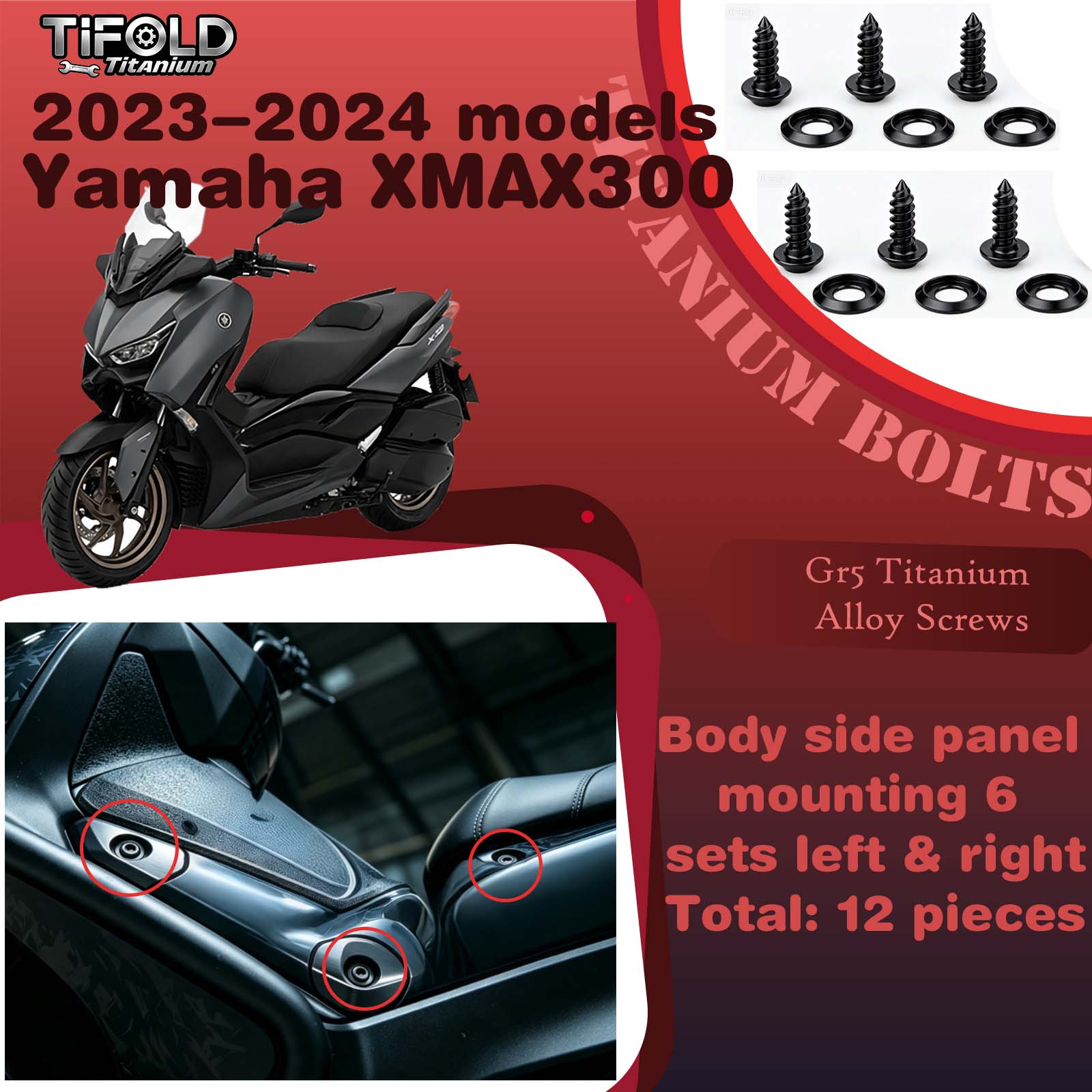 Titanium Alloy Screws for Modification, Fit for YAMAHA XMAX 300 23‑24 Mdels Motorcycle