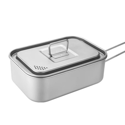 Titanium Lunch Box 800ML (160g, 160×112×55mm) - Stove-Safe Rectangular Food Container for Outdoor Cooking & Daily Use