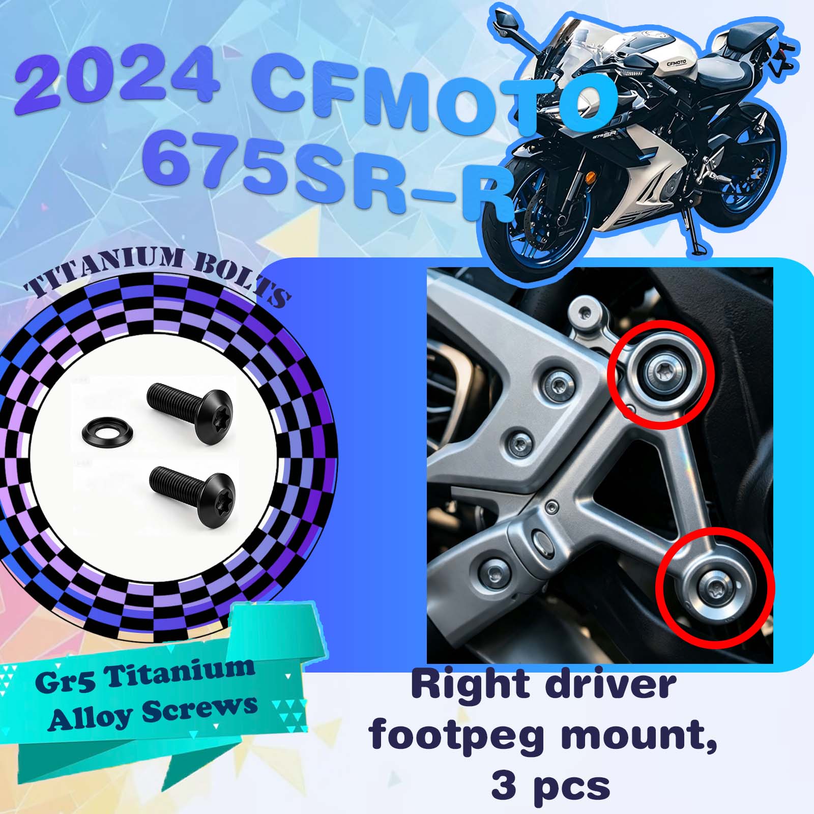 TIFOLD Full‑Vehicle Titanium Alloy Modification Screws for CFMOTO 675 SR‑R, 2024 Model