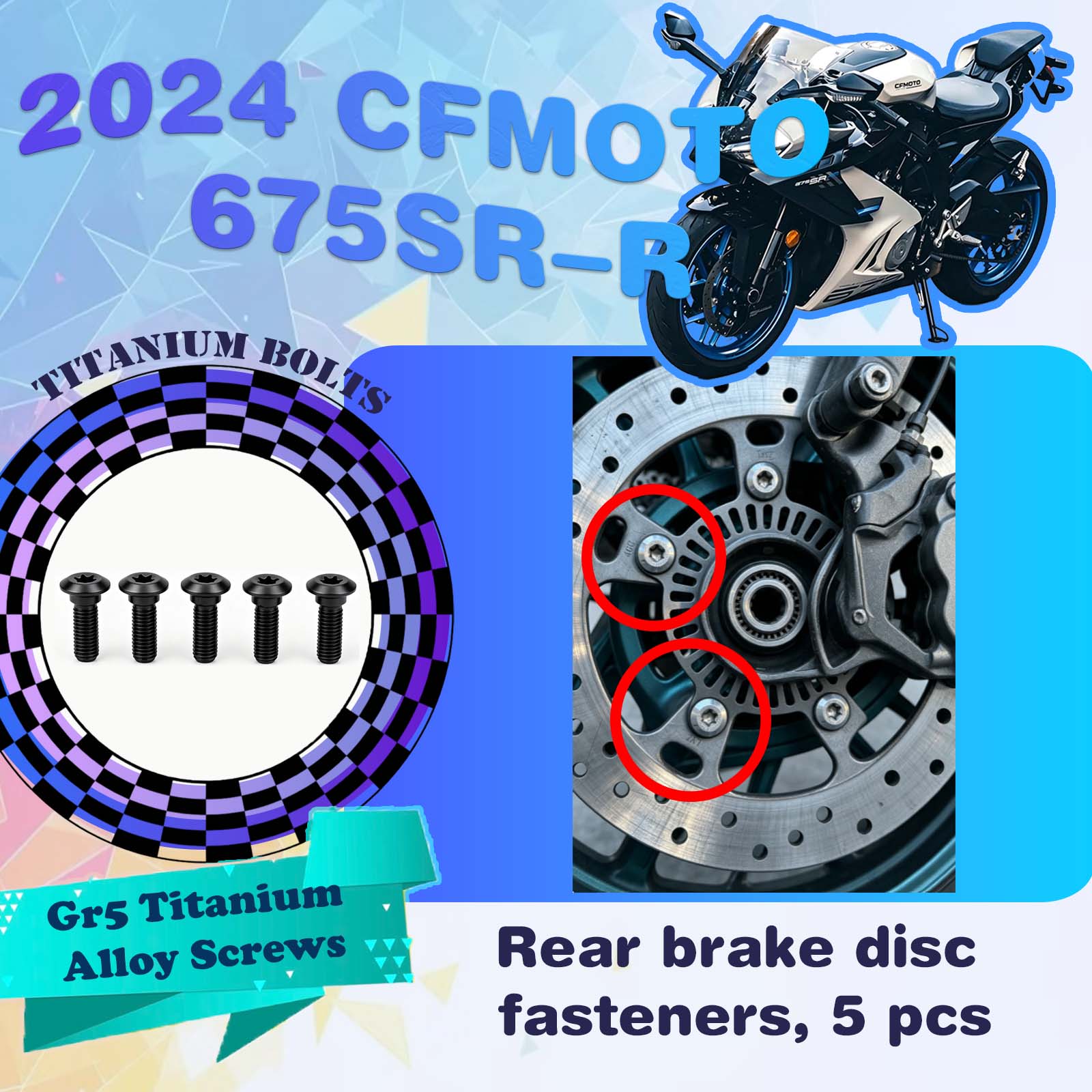 TIFOLD Full‑Vehicle Titanium Alloy Modification Screws for CFMOTO 675 SR‑R, 2024 Model