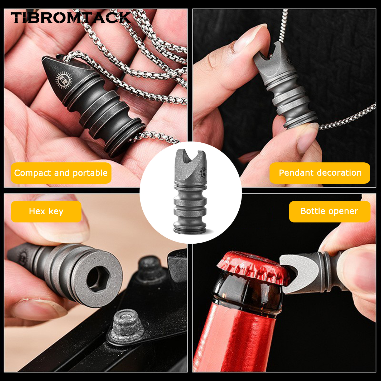 TIBROMTACK Titanium Multitool, Compact Titanium Bottle Opener & Hex Wrench, 28g Lightweight High-Strength EDC Tool for Home, Camping, Bicycle Repair