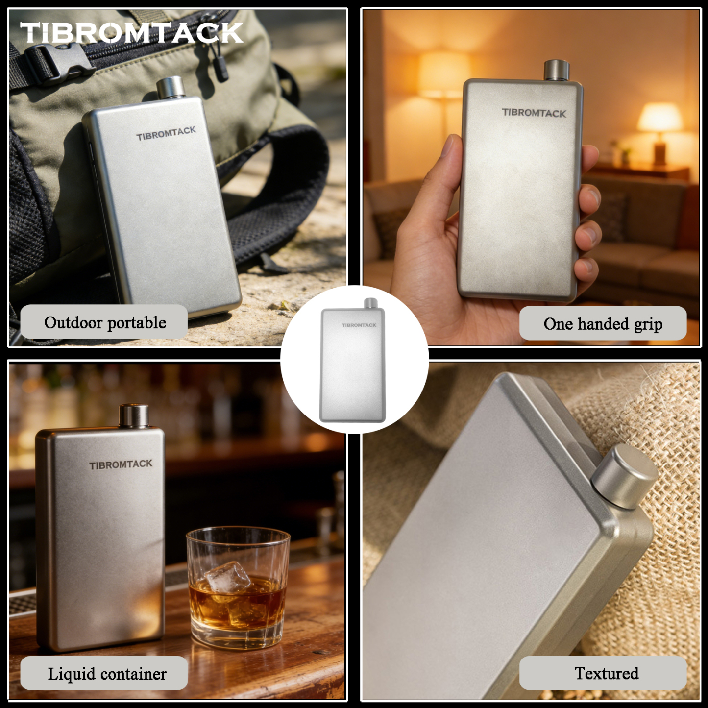 TIBROMTACK Titanium Flask, Hip Flask for Men, Lightweight Wine Flask for Outdoor, Travel & Daily Use, with Funnel