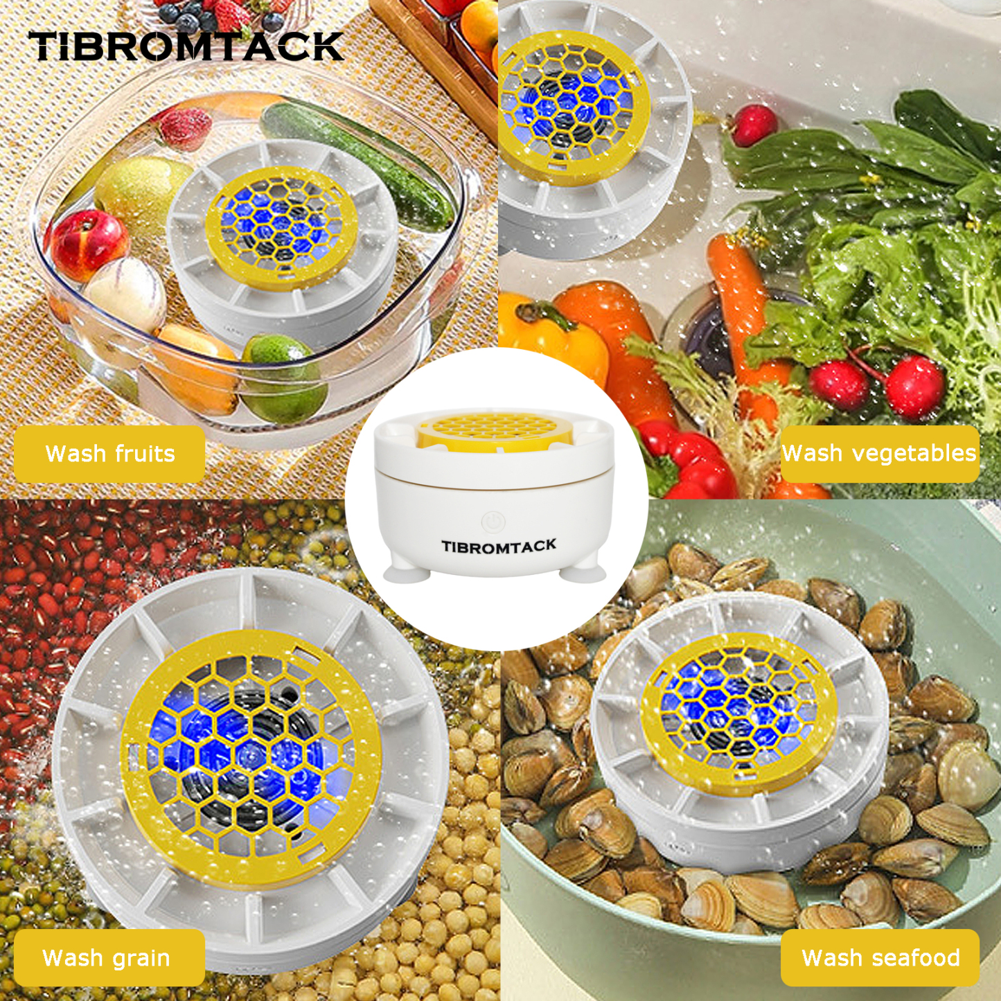 TIBROMTACK Fruit Vegetable Cleaner Device, Titanium Electrode Plate Food Purifier for Fruits, Vegetables, Meat & Seafood, Easy Clean Design, Compact Size (4.4in Diameter)