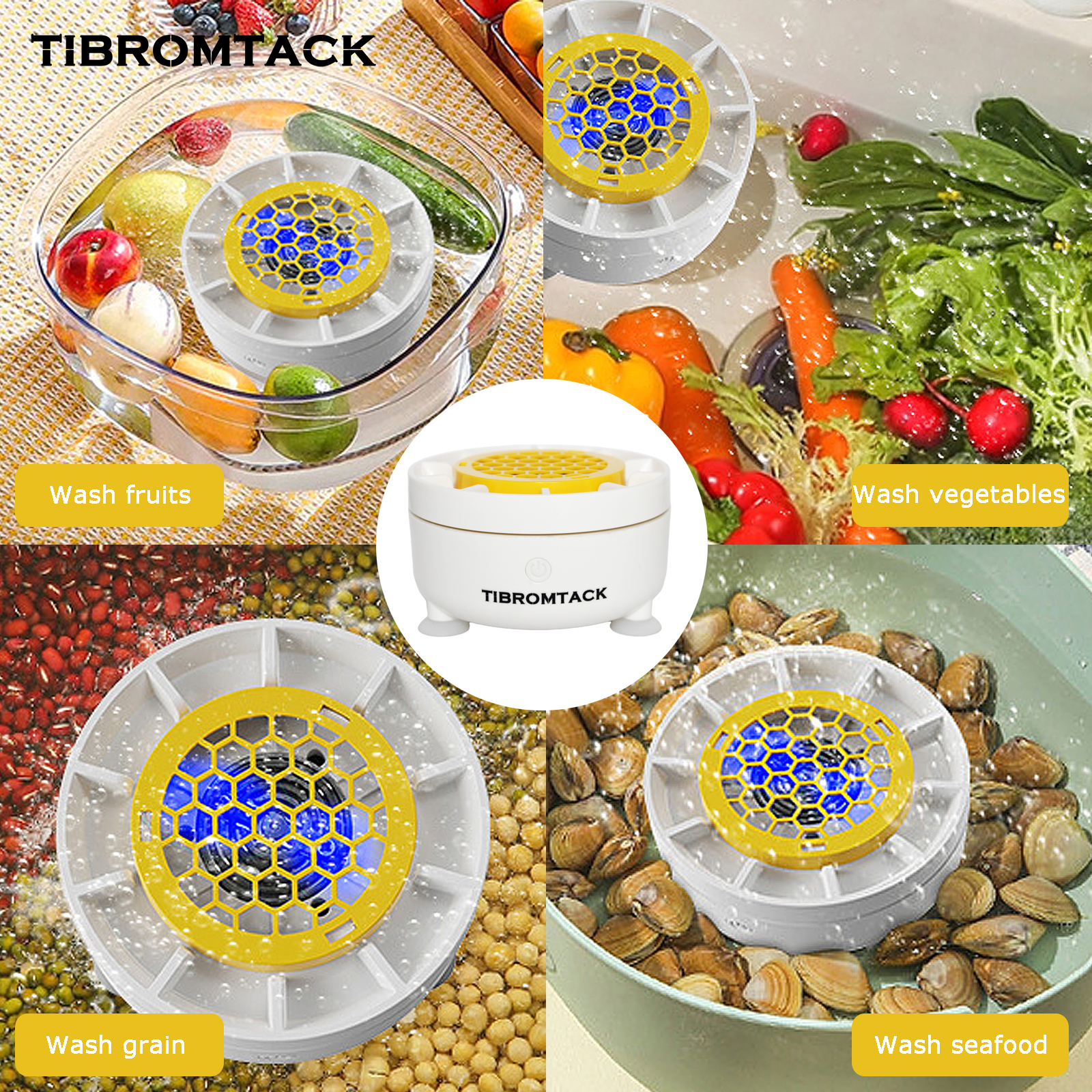 TIBROMTACK Fruit Vegetable Cleaner Device, Titanium Electrode Plate Food Purifier for Fruits, Vegetables, Meat & Seafood, Easy Clean Design, Compact Size (4.4in Diameter)