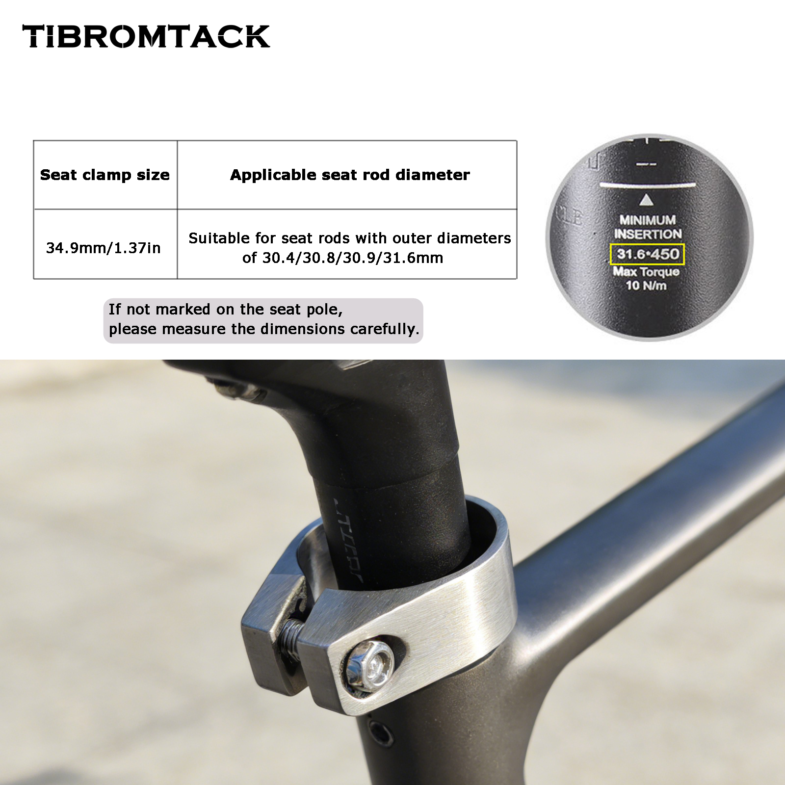 TIBROMTACK Titanium Bicycle Seat Clamp, 34.9mm (1.37 Inch) Inner Diameter, 27.8g Ultra-Light Bike Seat Clamp for Bike Seat Posts, High Strength & Corrosion Resistant SE Bike Parts