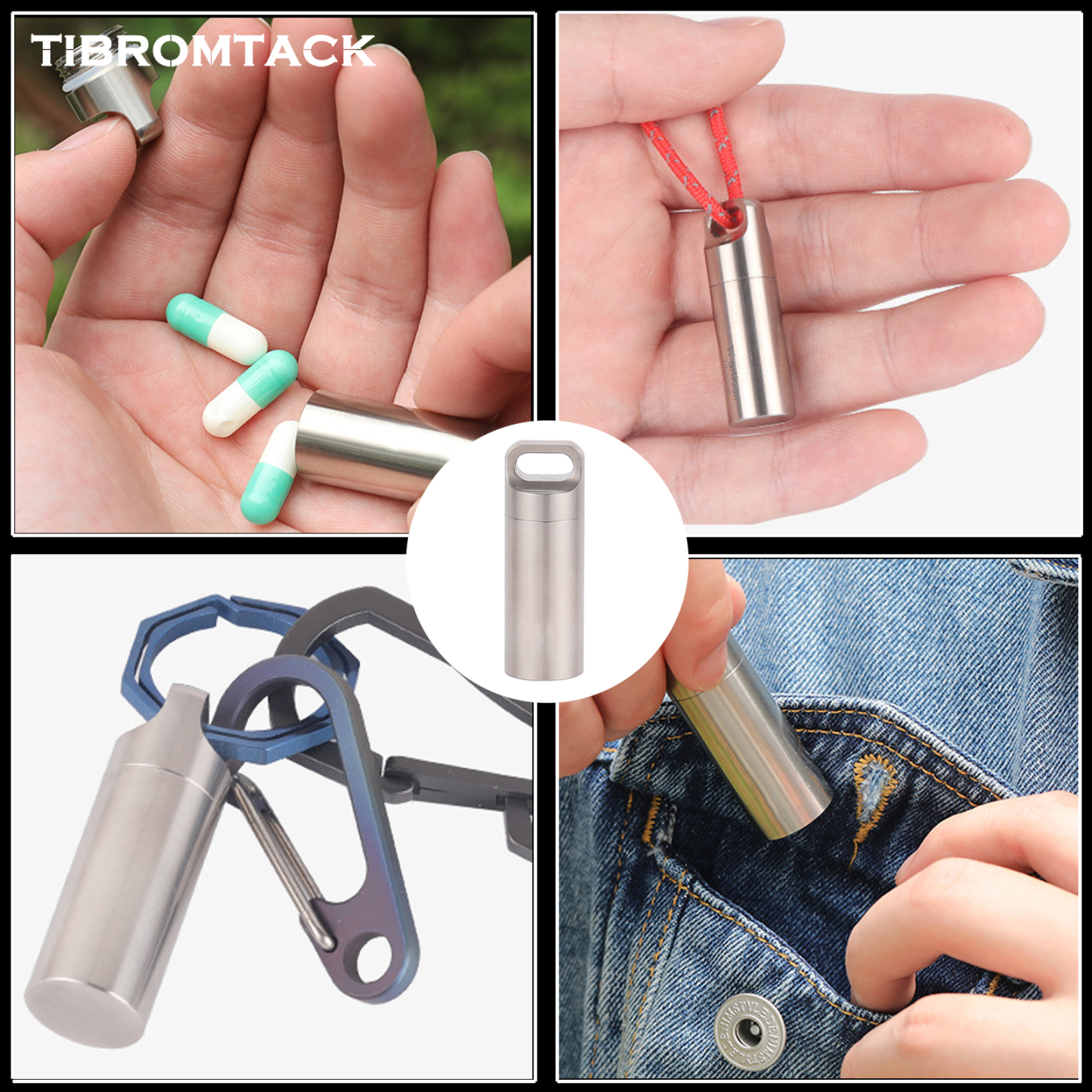 TIBROMTACK Titanium Pill Container, Waterproof Seal Metal Pill Case, Ultra-Light 6.8g Portable Pill Holder for Travel, Commute, Medicine Storage