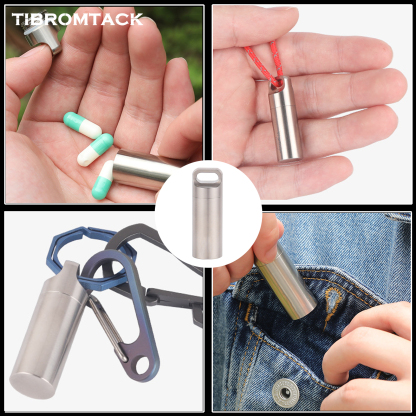 TIBROMTACK Titanium Pill Container, Waterproof Seal Metal Pill Case, Ultra-Light 6.8g Portable Pill Holder for Travel, Commute, Medicine Storage
