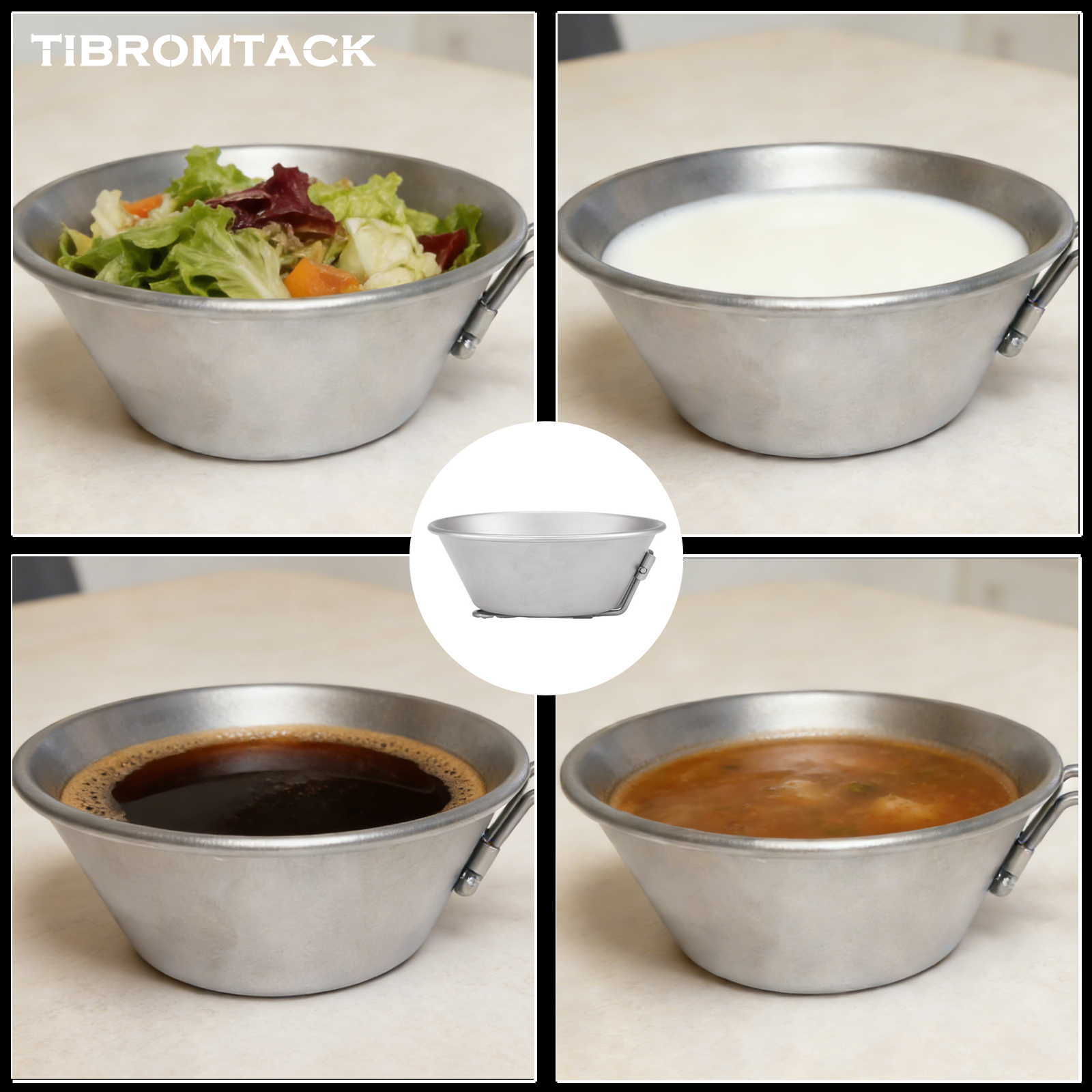 TIBROMTACK Titanium Sierra Cup, 10.56fl oz (300ml) Lightweight Titanium Bowl, 45g Foldable Handle Titanium Mug for Camping, Hiking, Outdoor & Daily Use