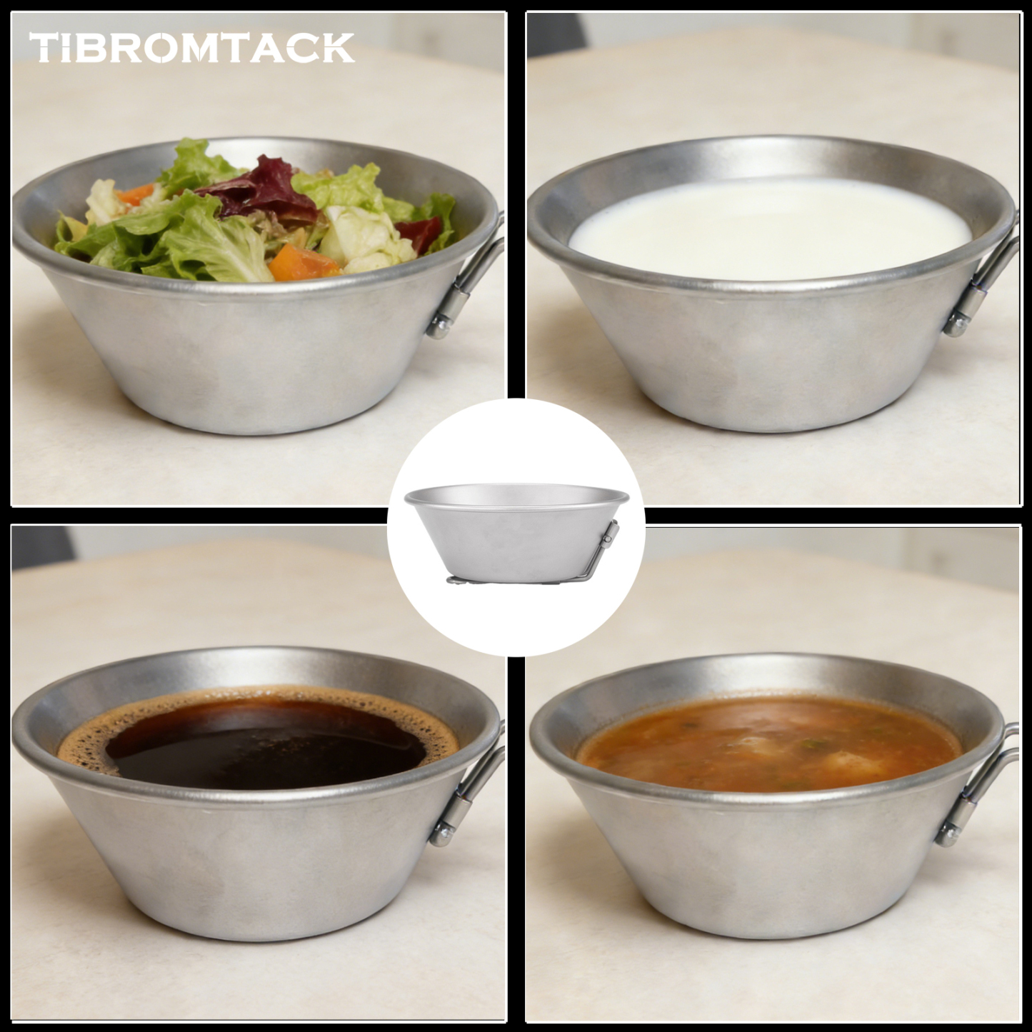 TIBROMTACK Titanium Sierra Cup, 10.56fl oz (300ml) Lightweight Titanium Bowl, 45g Foldable Handle Titanium Mug for Camping, Hiking, Outdoor & Daily Use