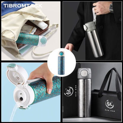 TIBROMTACK Titanium Tumbler, 450ml Pure Titanium Coffee Travel Mug with Soft Straw & Flip Lid, Lightweight 263g Insulated Cup for Commute, Office & Outdoor Use