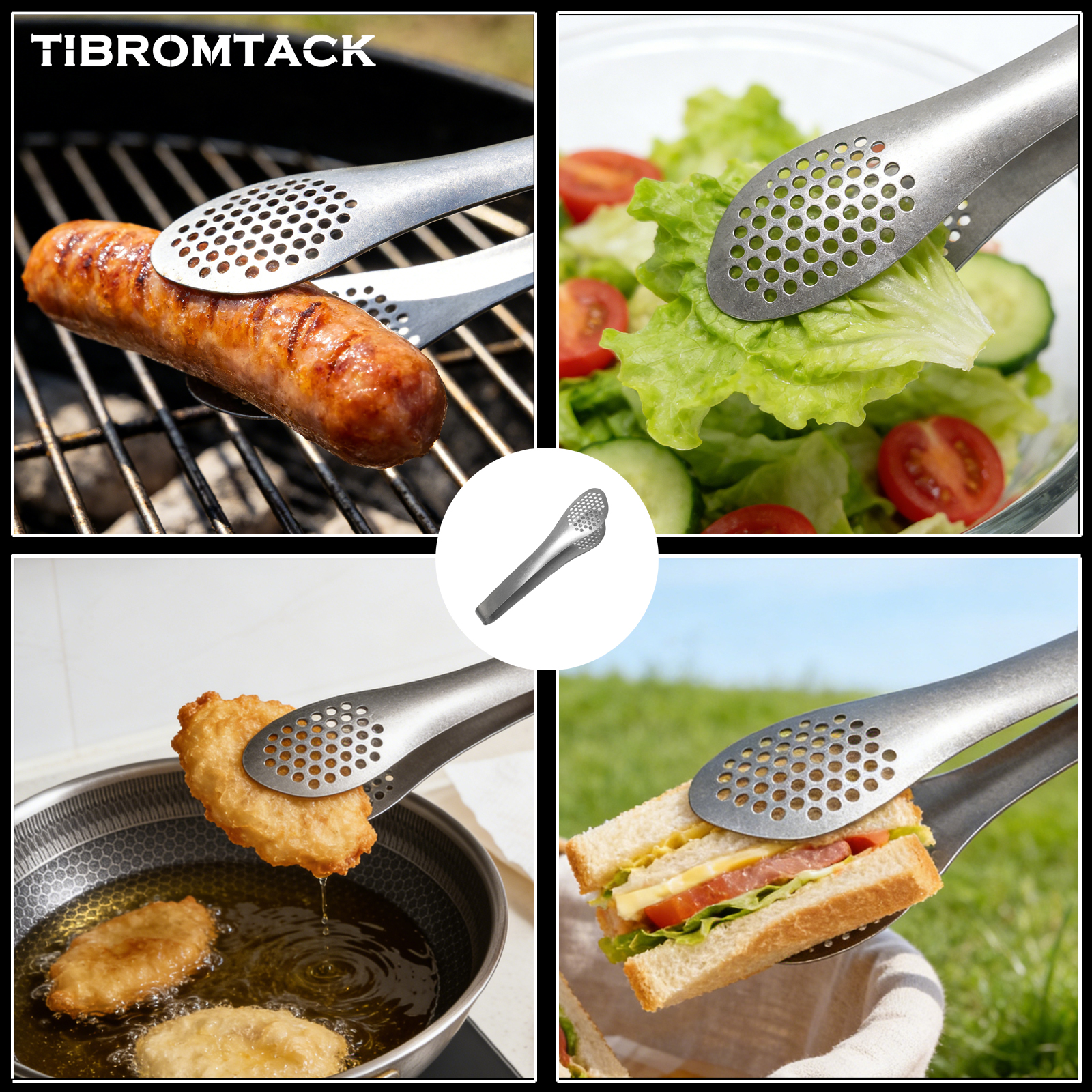 TIBROMTACK Titanium Cooking Tongs, 8.46 Inches Lightweight Metal Tongs for Grilling, Kitchen Utensils for Cooking, Baking, Outdoor, Salad, Steak, Bacon (21.5cm, 58g)