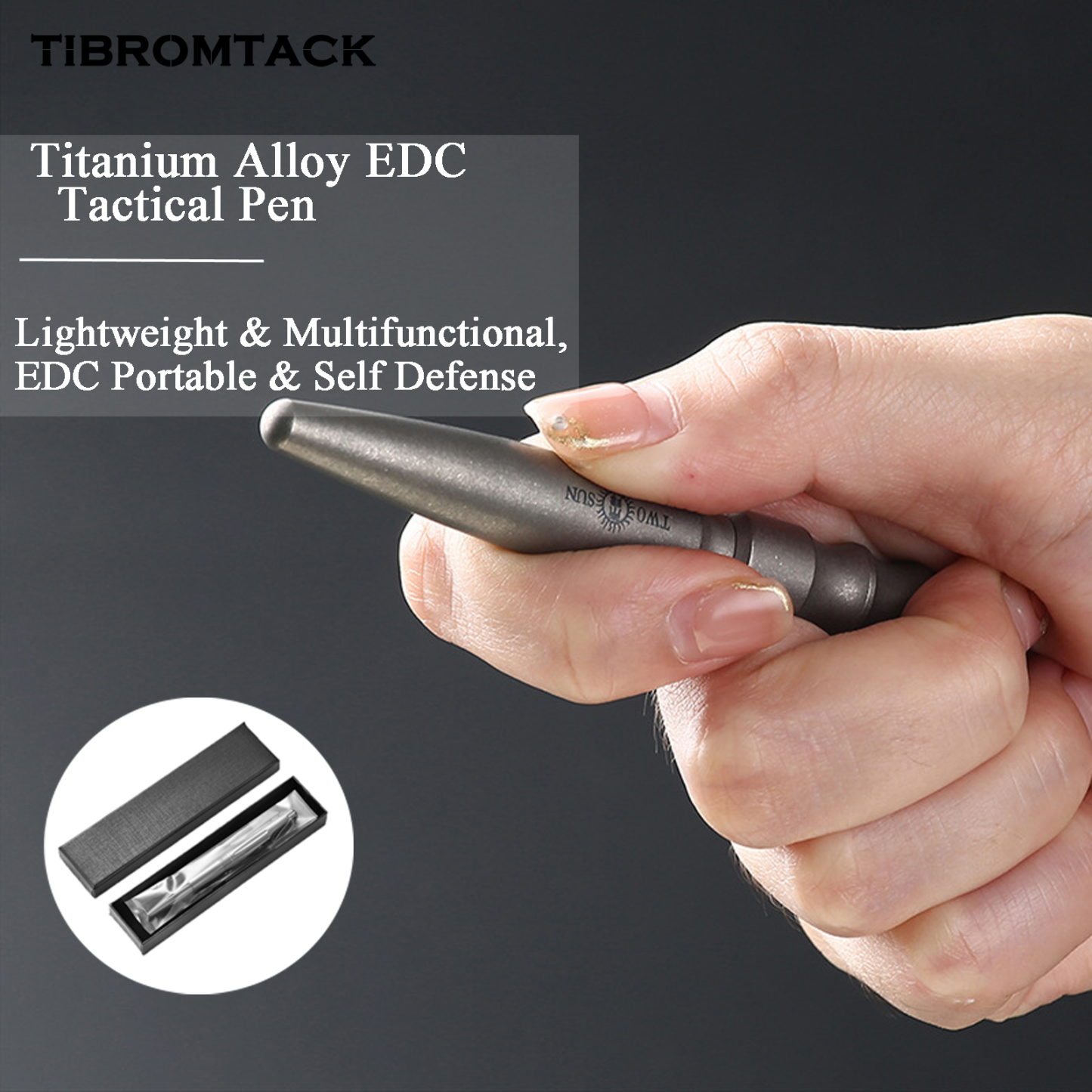 TIBROMTACK Pure Titanium Bolt Action Pen - 9.5cm/3.74in 25g EDC Fidget Pen | Steel-Strength Titanium Pen with Keychain for Writing & Emergency Window Breaking