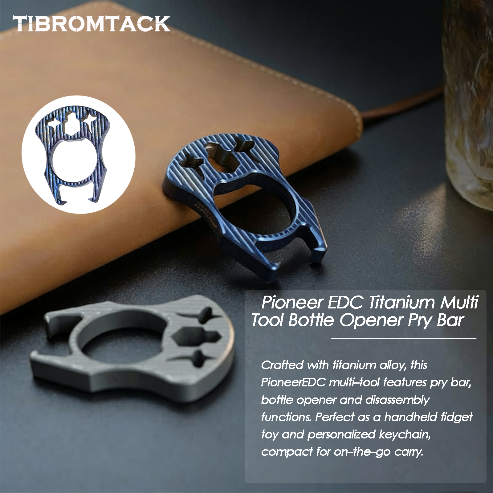 TIBROMTACK Titanium Alloy Pioneer EDC Keychain Multi Functional Bottle Opener Pry Bar Portable Handheld Fidget Toy Personalized Pendant Disassembly Tool 28g Lightweight Durable 4.3x5.5x0.6cm