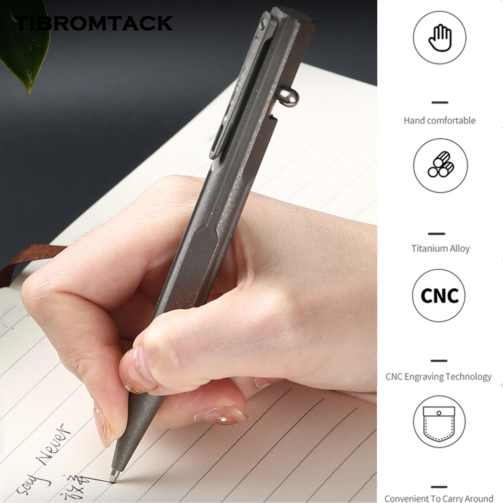 TIBROMTACK Pure Titanium Bolt Action Pen - 130mm/5.12in 40g EDC Fidget Pen | Steel-Strength Titanium Pen for Writing & Calligraphy, BPA Free