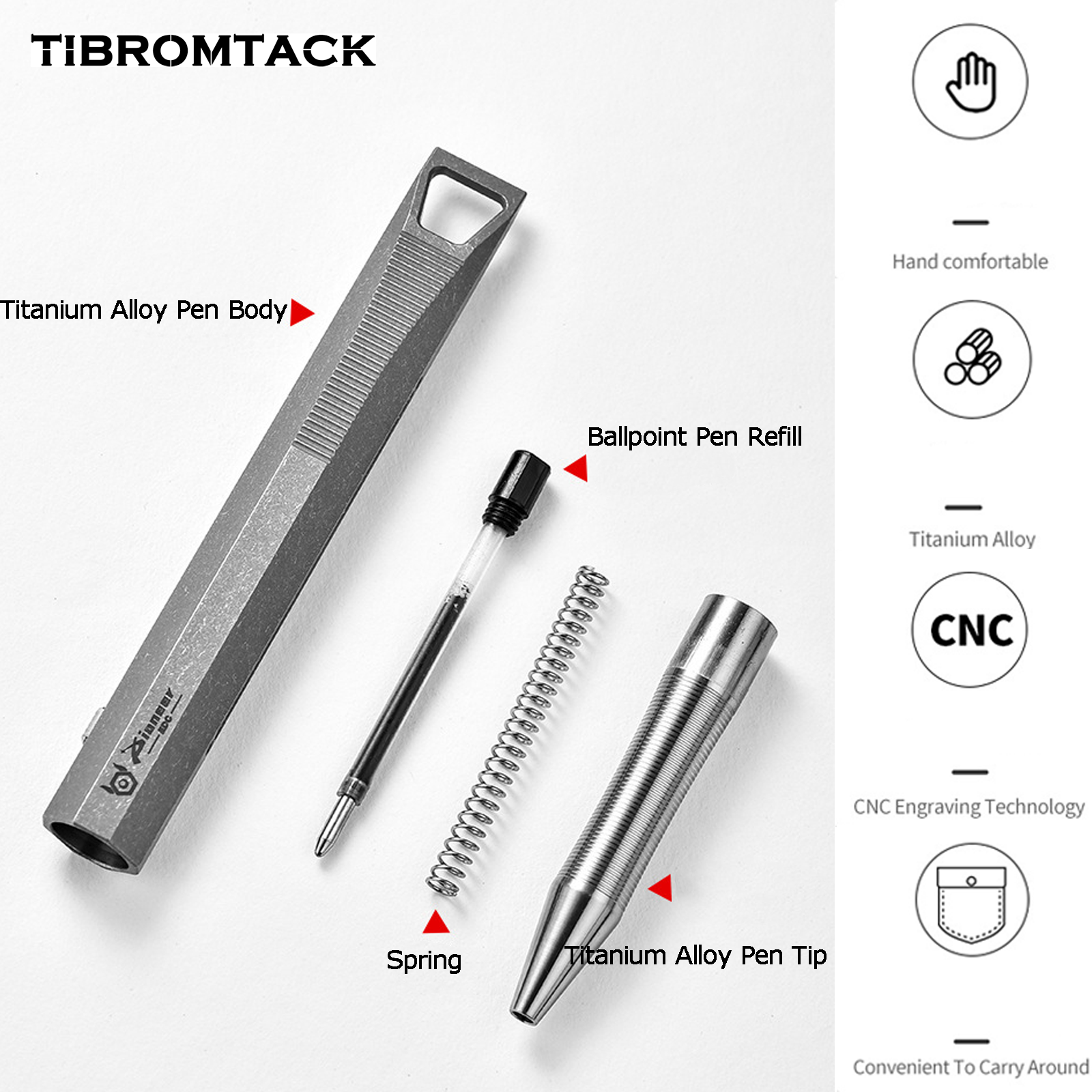 TIBROMTACK Pure Titanium Bolt Action Pen - 102mm/4.02in 25.5g EDC Fidget Pen | Steel-Strength Titanium Pen for Outdoor Self Defense, Signing & Daily Writing, BPA Free