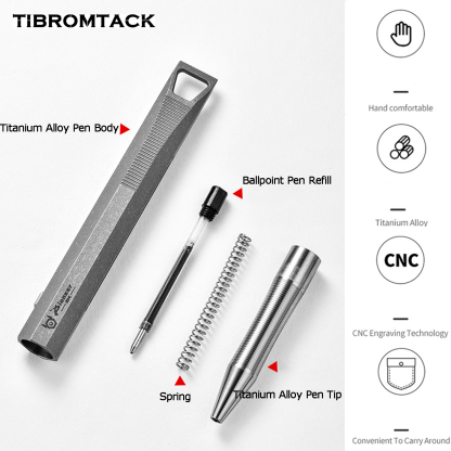TIBROMTACK Pure Titanium Bolt Action Pen - 102mm/4.02in 25.5g EDC Fidget Pen | Steel-Strength Titanium Pen for Outdoor Self Defense, Signing & Daily Writing, BPA Free