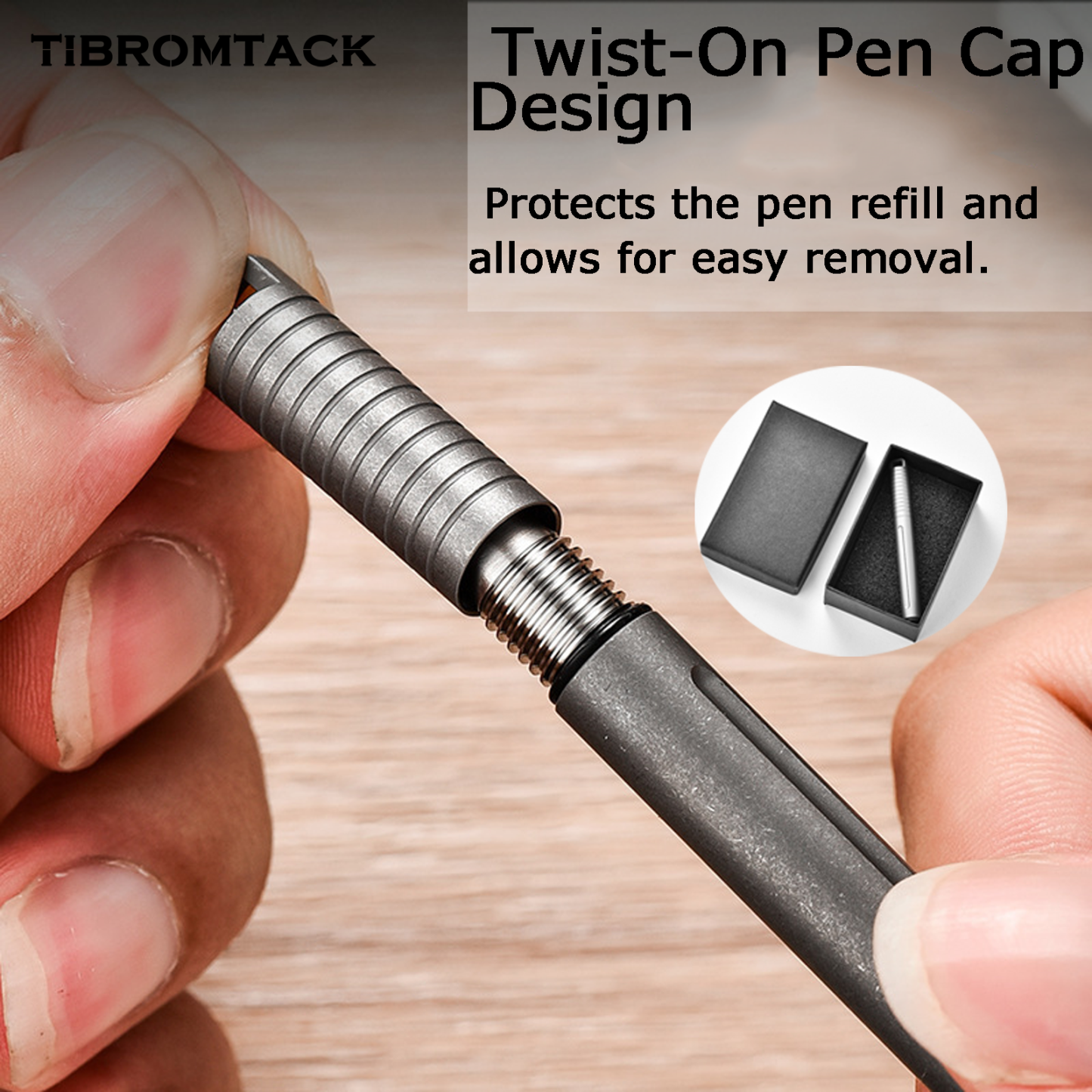 TIBROMTACK Pure Titanium Bolt Action Pen - 80mm/3.15in 14.3g Titanium Pen | Steel-Strength Ultra-Light Pen for Writing, Signing & Calligraphy Practice, BPA Free