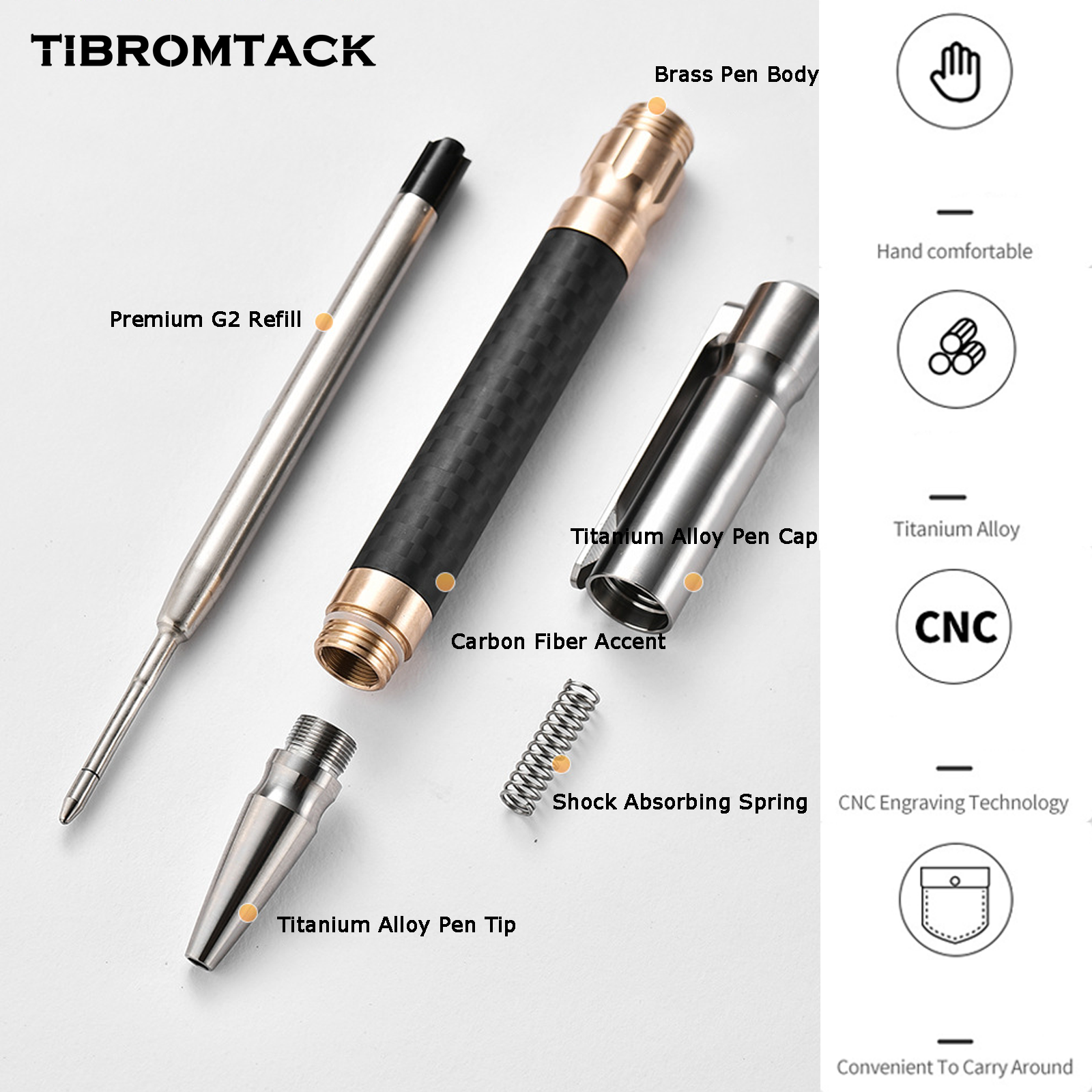 TIBROMTACK Pure Titanium Bolt Action Pen - 120mm/4.72in 35g | Steel-Strength for Business Signing & Writing, BPA Free
