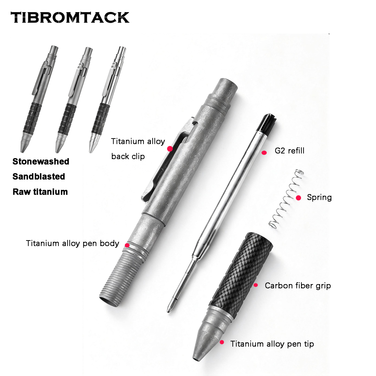 TIBROMTACK Titanium Tactical Pen, Bolt Action Pen for Self Defense Weapons, Gr5 Titanium Alloy, Smooth Writing & Multi-Functional, Lightweight 1.27oz/36g, 5.04in×0.39in EDC Pen for Outdoor & Daily Use