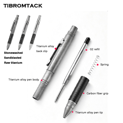 TIBROMTACK Titanium Tactical Pen, Bolt Action Pen for Self Defense Weapons, Gr5 Titanium Alloy, Smooth Writing & Multi-Functional, Lightweight 1.27oz/36g, 5.04in×0.39in EDC Pen for Outdoor & Daily Use