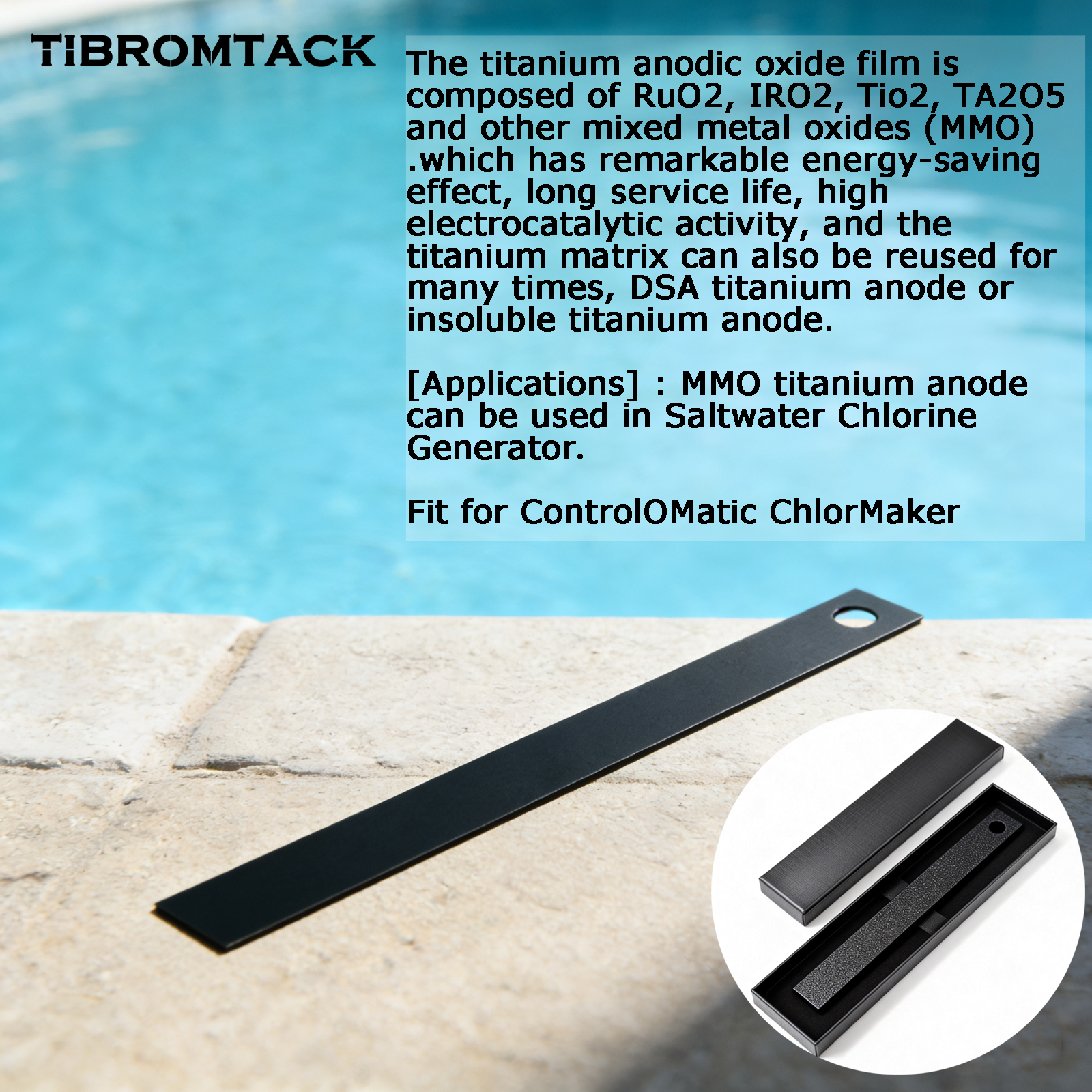 TIBROMTACK Titanium Electrode Plate 190mm x 17mm x 1mm Gr1 Titanium Anode Plate Fit for Saltwater Chlorine Generator