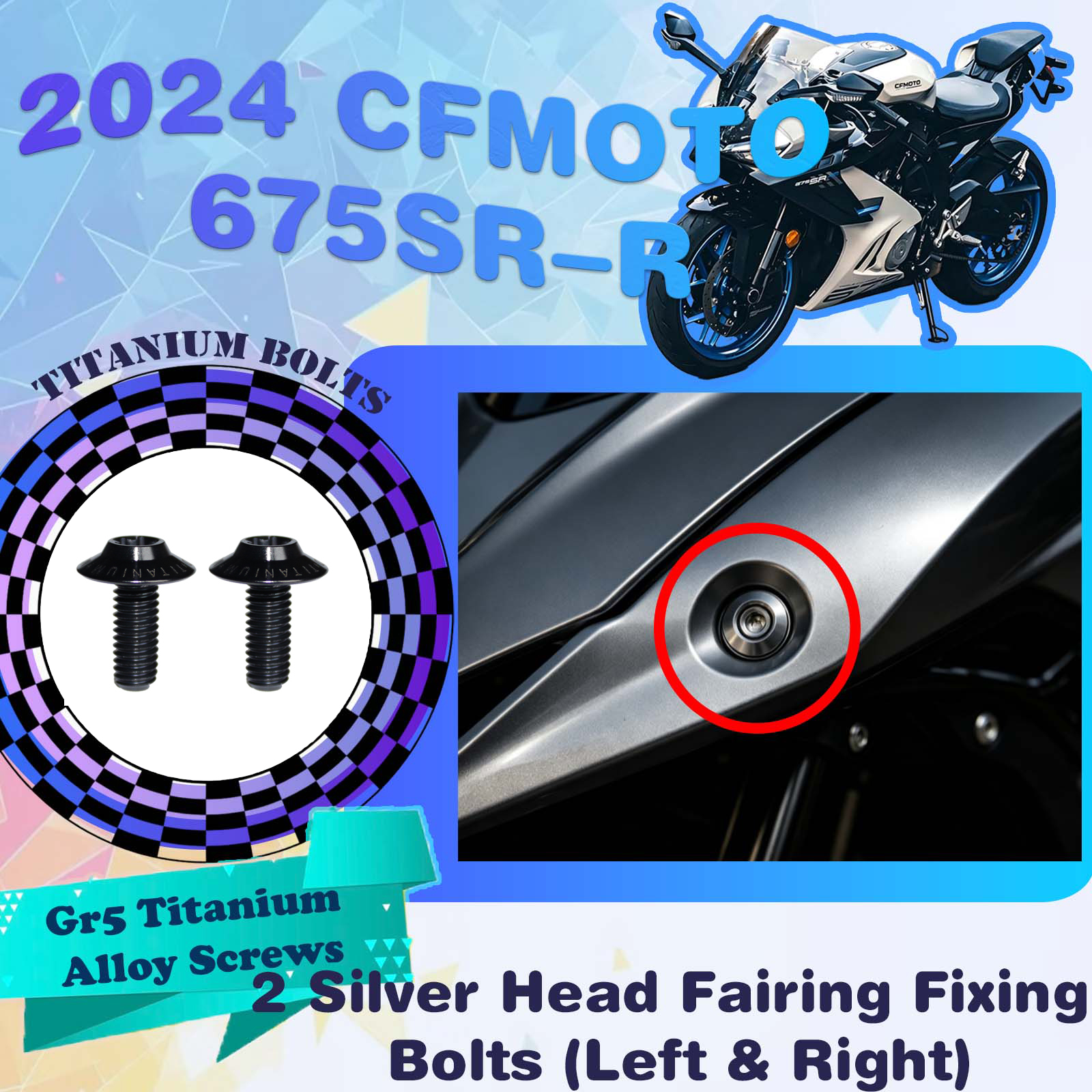 TIFOLD Full‑Vehicle Titanium Alloy Modification Screws for CFMOTO 675 SR‑R, 2024 Model