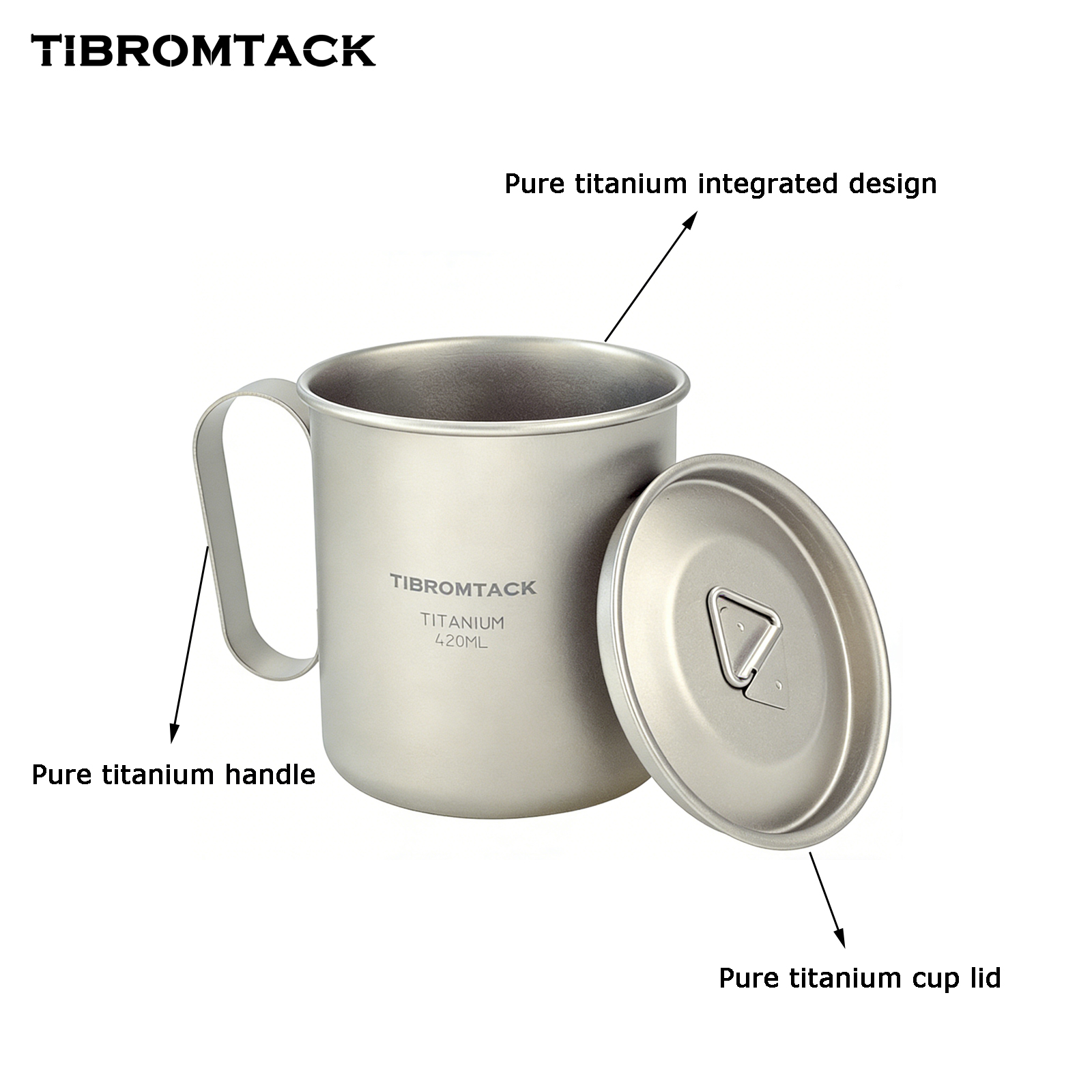 TIBROMTACK Titanium Mug 420ml, 89g Ultralight Titanium Cup for Camping Hiking, Heat-Resistant Outdoor Mug with Handle